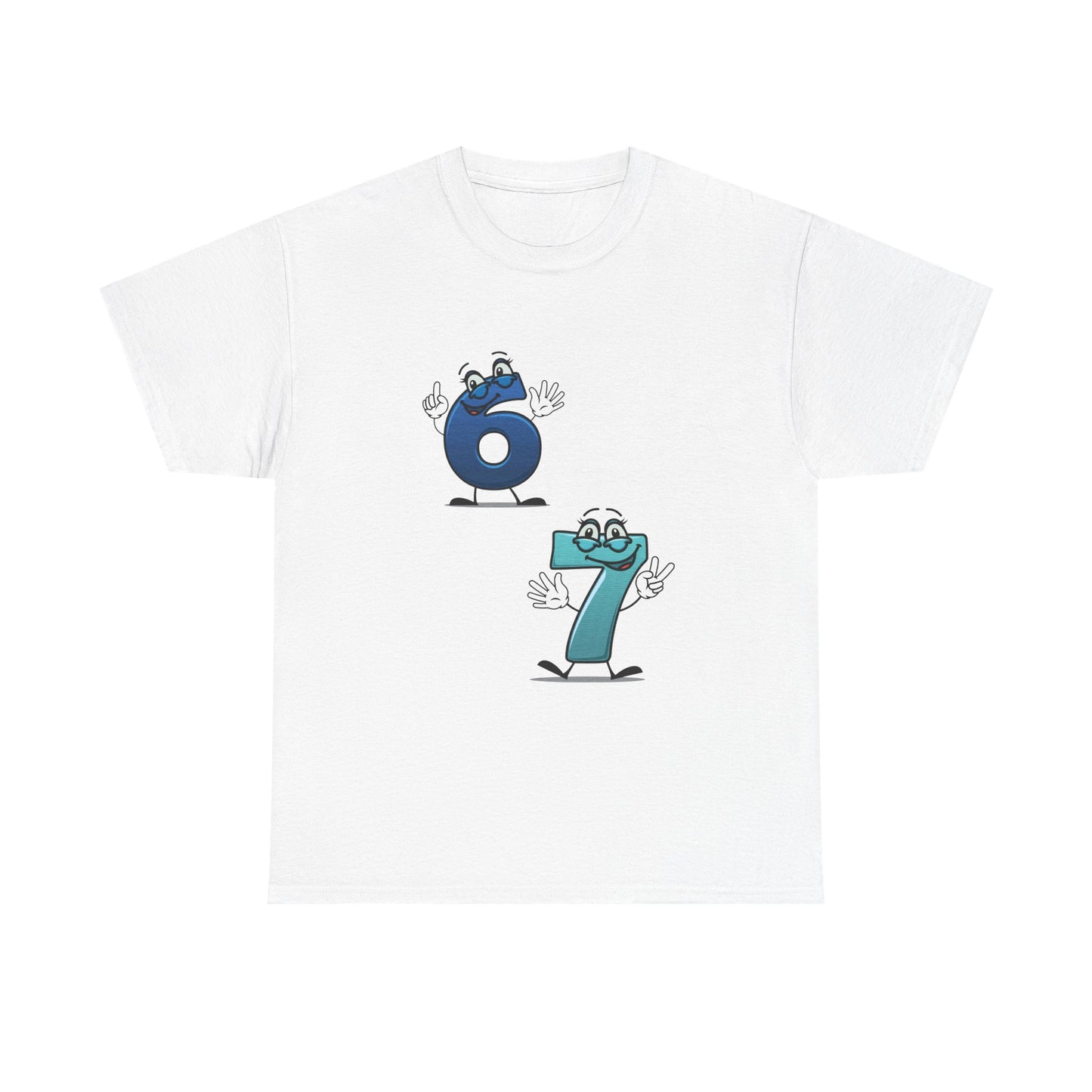 Number 6 & 7 Cartoon Tee — Playful Matching Numbers Graphic T-Shirt - Conscience Garment