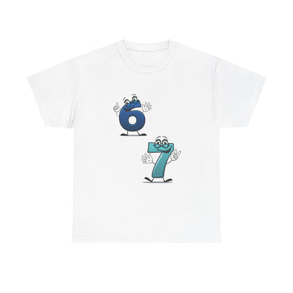 Number 6 & 7 Cartoon Tee — Playful Matching Numbers Graphic T-Shirt - Conscience Garment