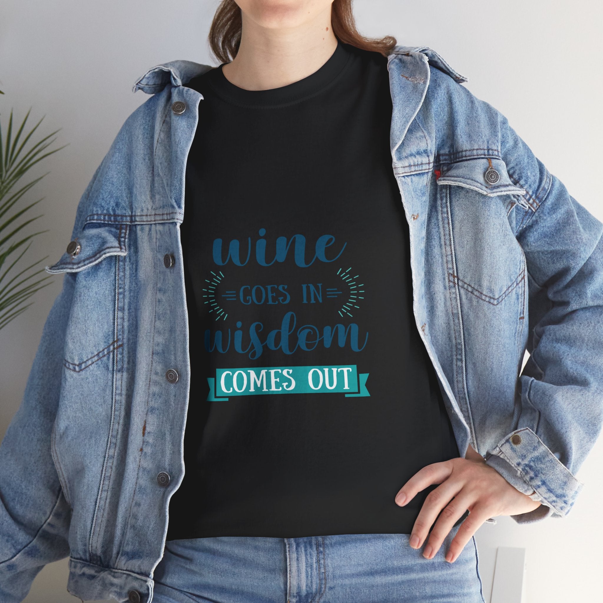 Wine Goes In Wisdom Comes Out Unisex Heavy Cotton Tee, Funny Wine T-Shirt, Gift for Wine Lovers, Casual Wear, Party Shirt