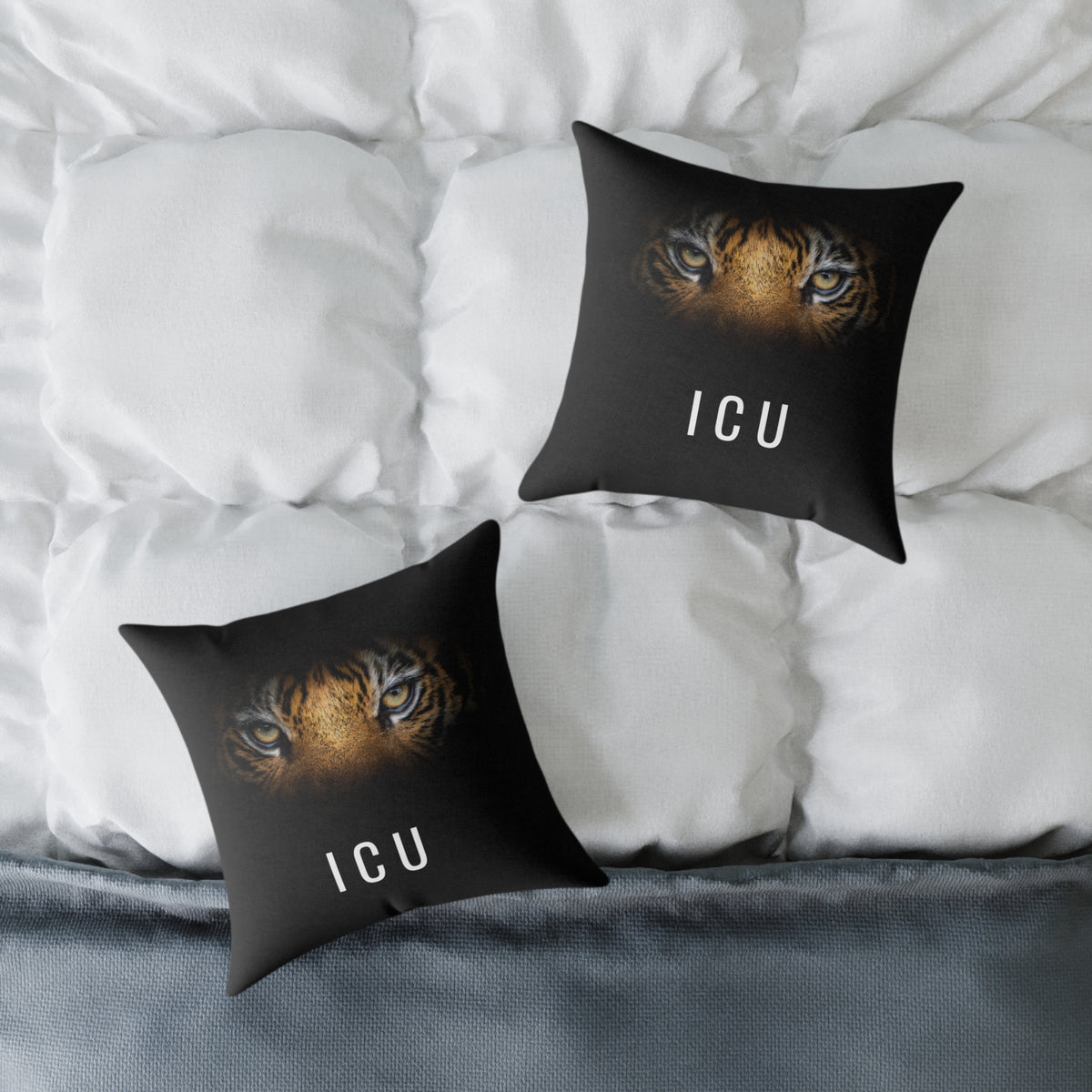 Tiger Eyes 'ICU' Square Pillow – Bold Wildlife Accent Cushion