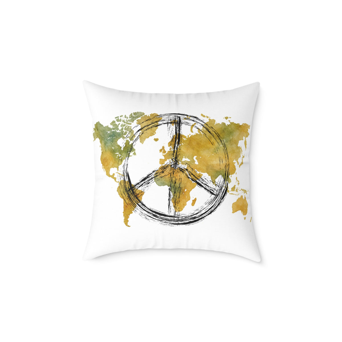 Peace Sign World Map Throw Pillow — Boho Travel Decorative Accent