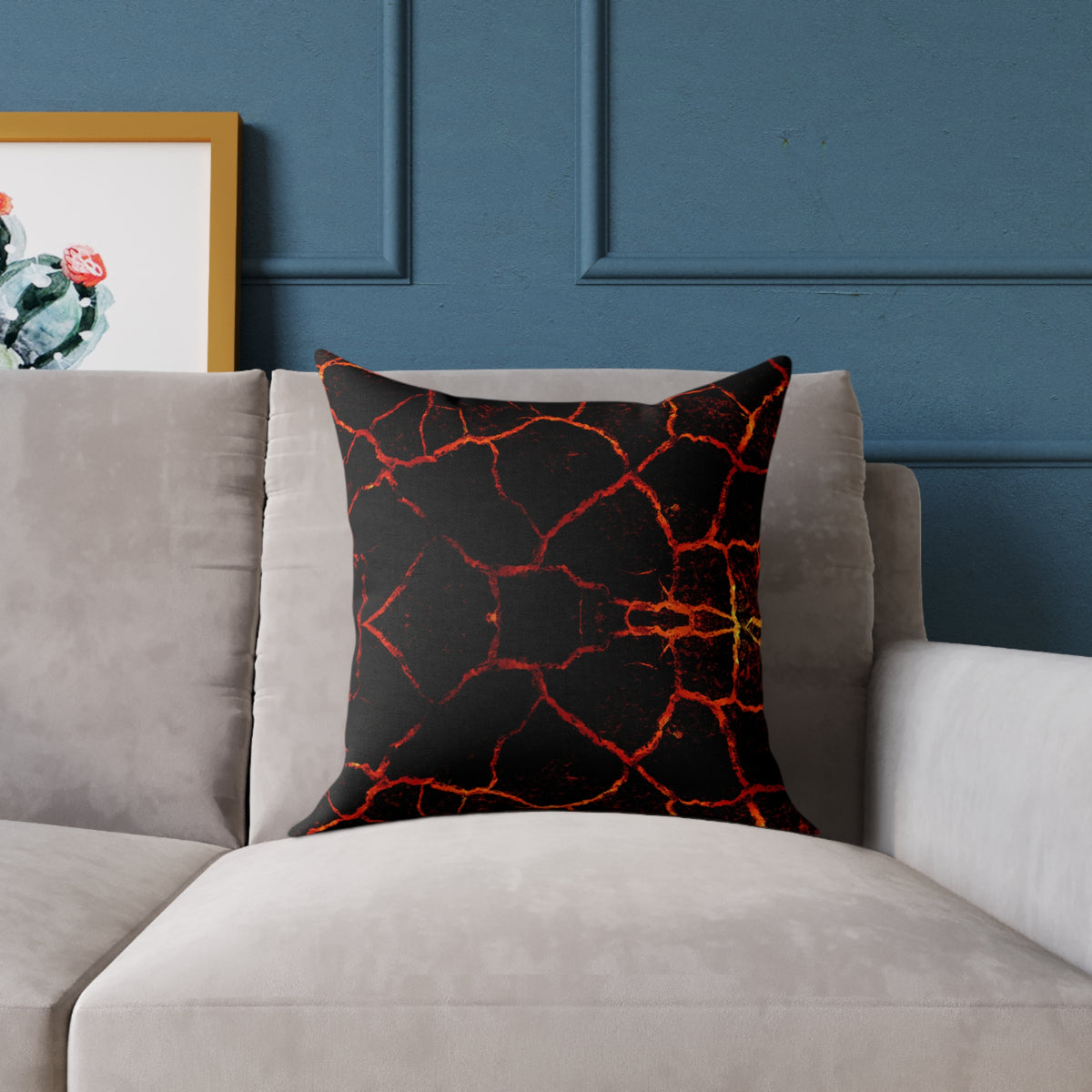 Lava Crackle Square Pillow — Fiery Red Black Decorative Throw Pillow