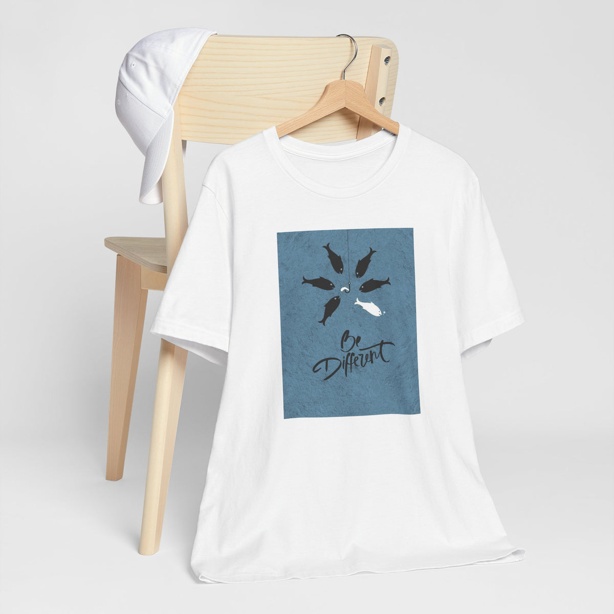 Be Different T-Shirt — Whale Graphic Tee (White on Blue)