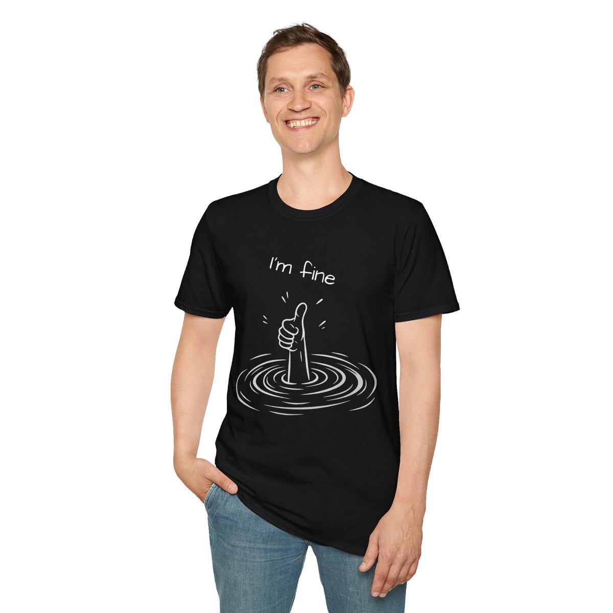 I'm Fine T‑Shirt — Funny Dark Humor Thumbs Up Drowning Graphic Tee
