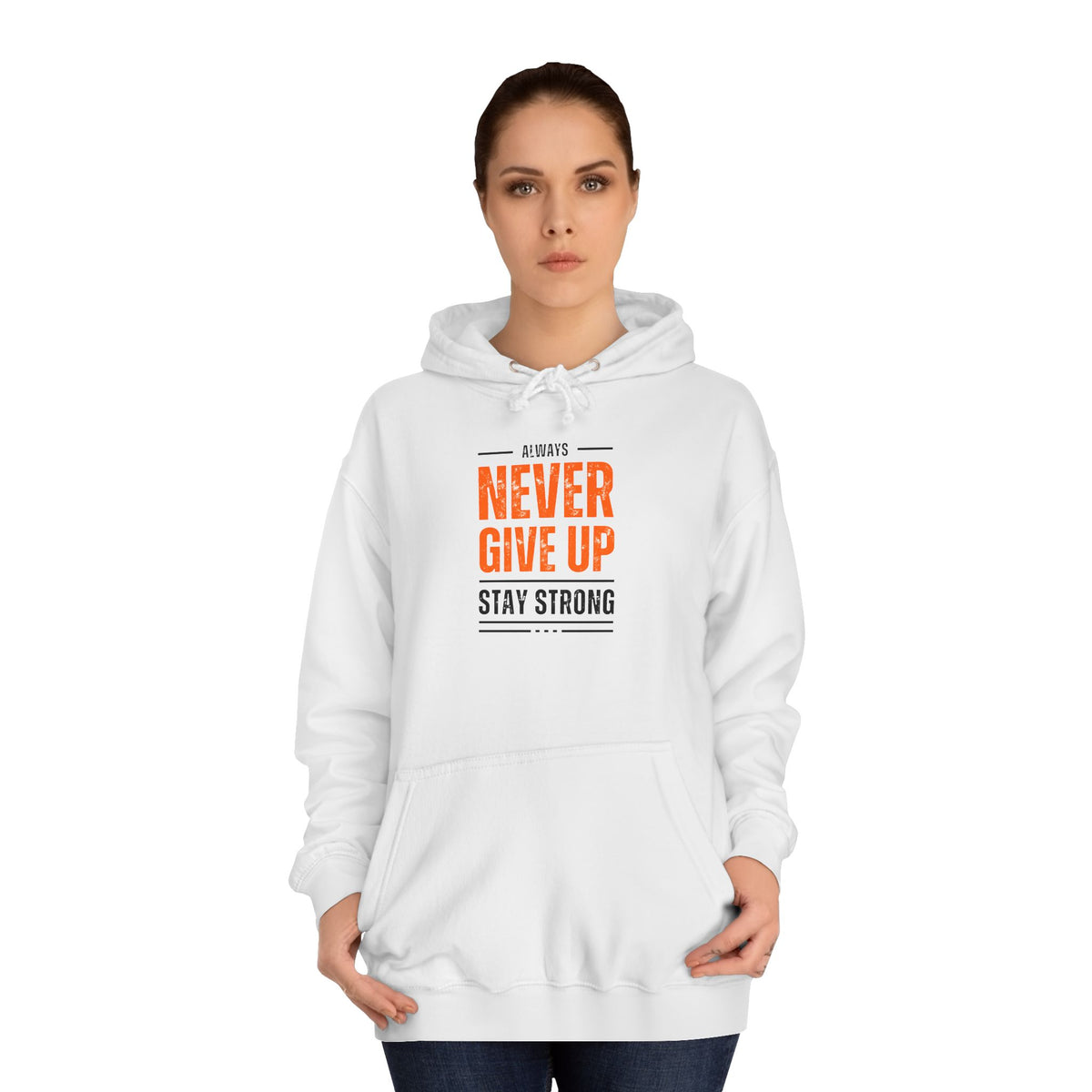 Motivational Unisex College Hoodie - Never Give Up - Conscience Garment