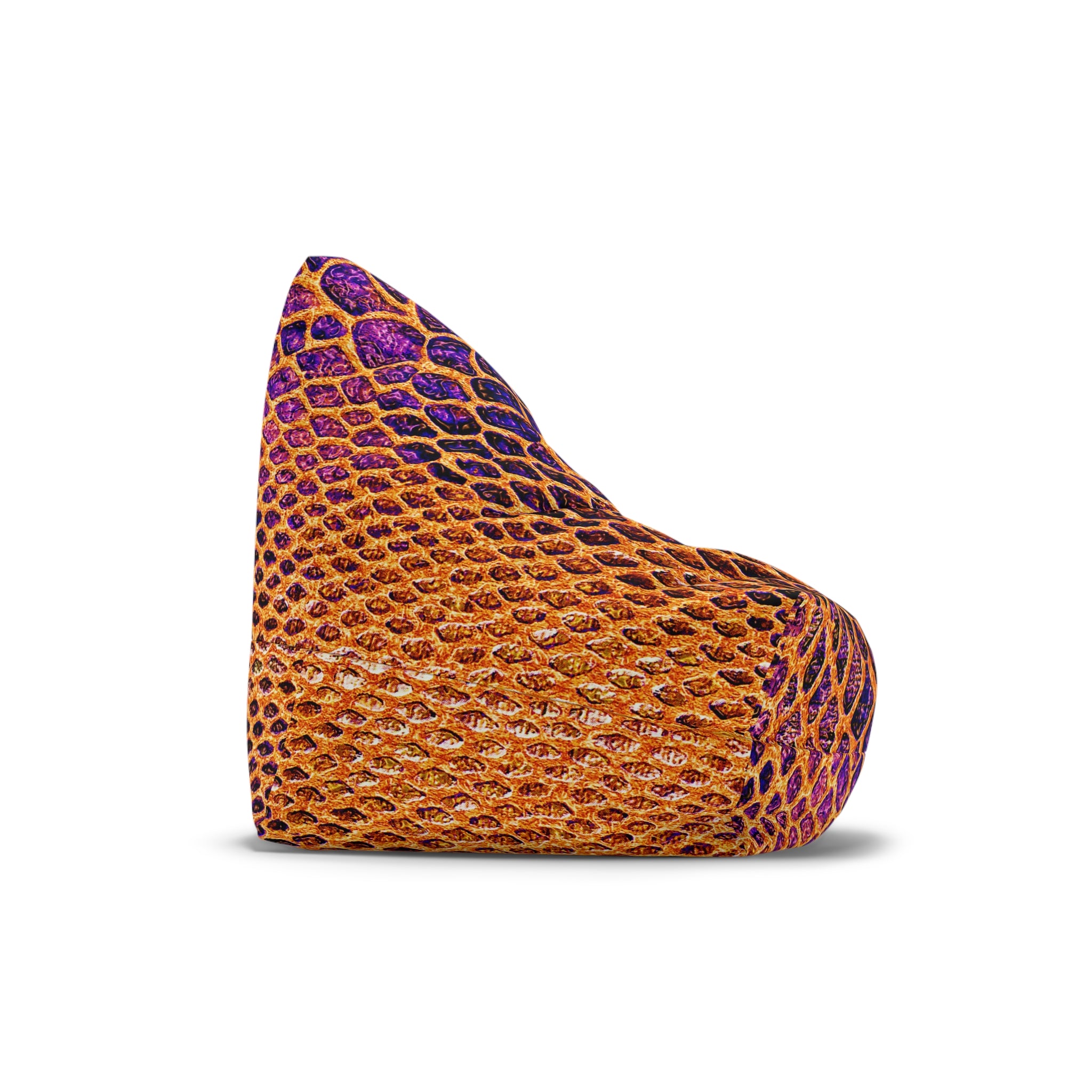 Snake Skin Print Bean Bag Cover — Vibrant Purple & Orange Accent Lounge