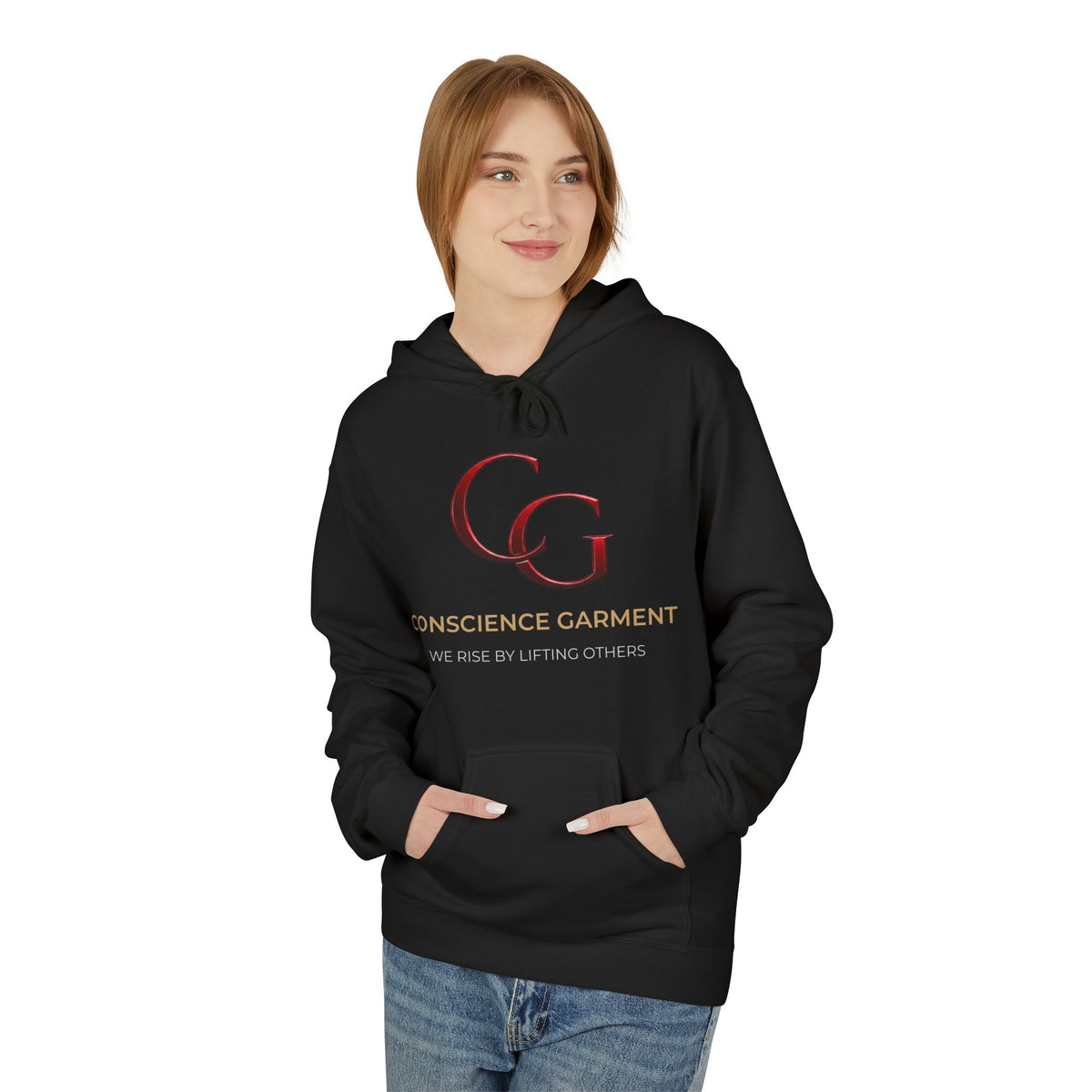 Conscience Garment Hoodie — "We Rise By Lifting Others" Logo Pullover with QR Code