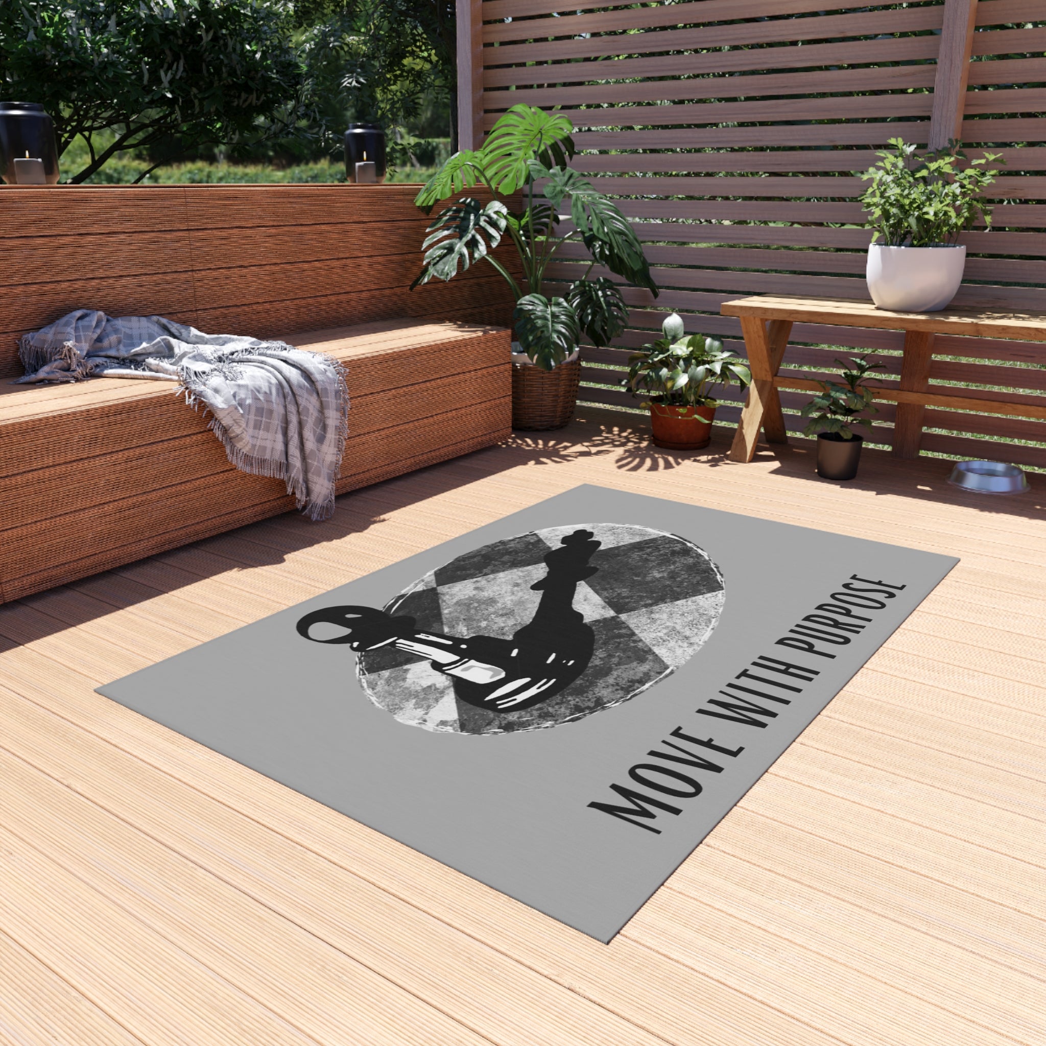 Outdoor Rug — "Move With Purpose" Chess Pawn Motivational Doormat