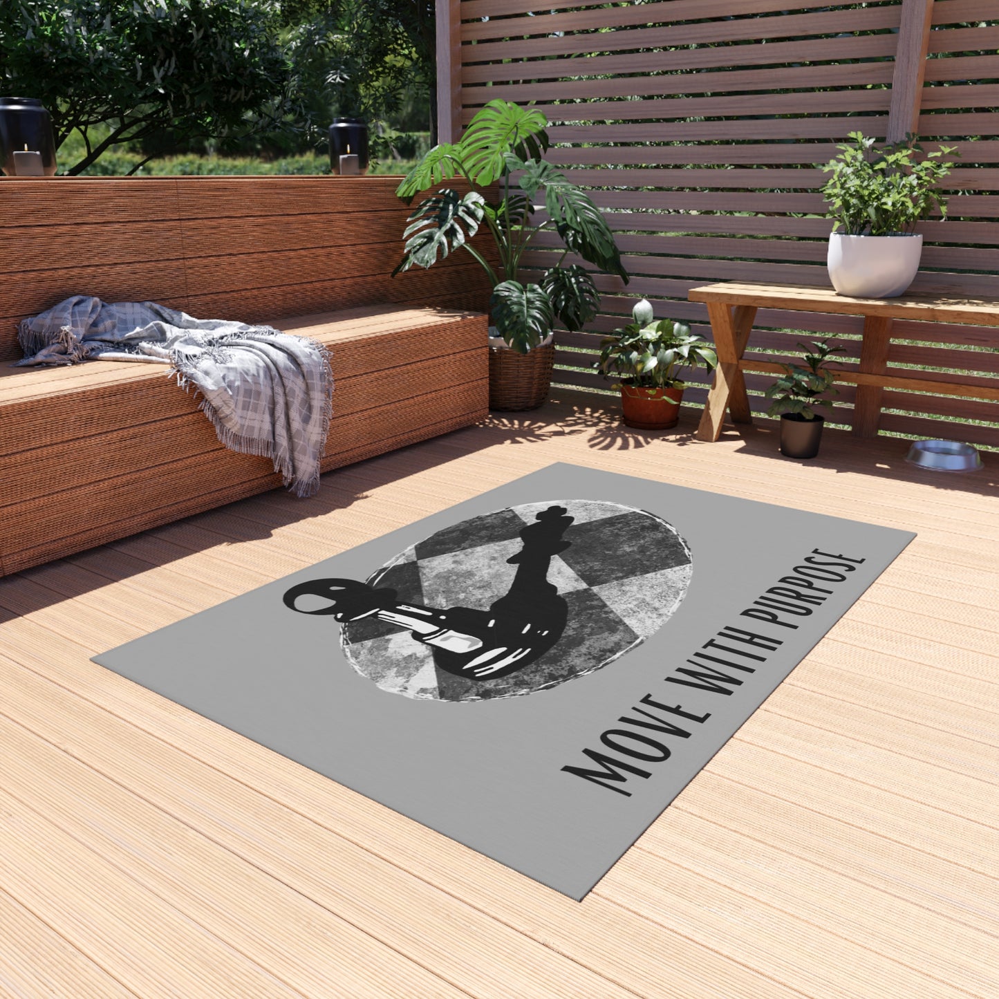 Outdoor Rug — "Move With Purpose" Chess Pawn Motivational Doormat