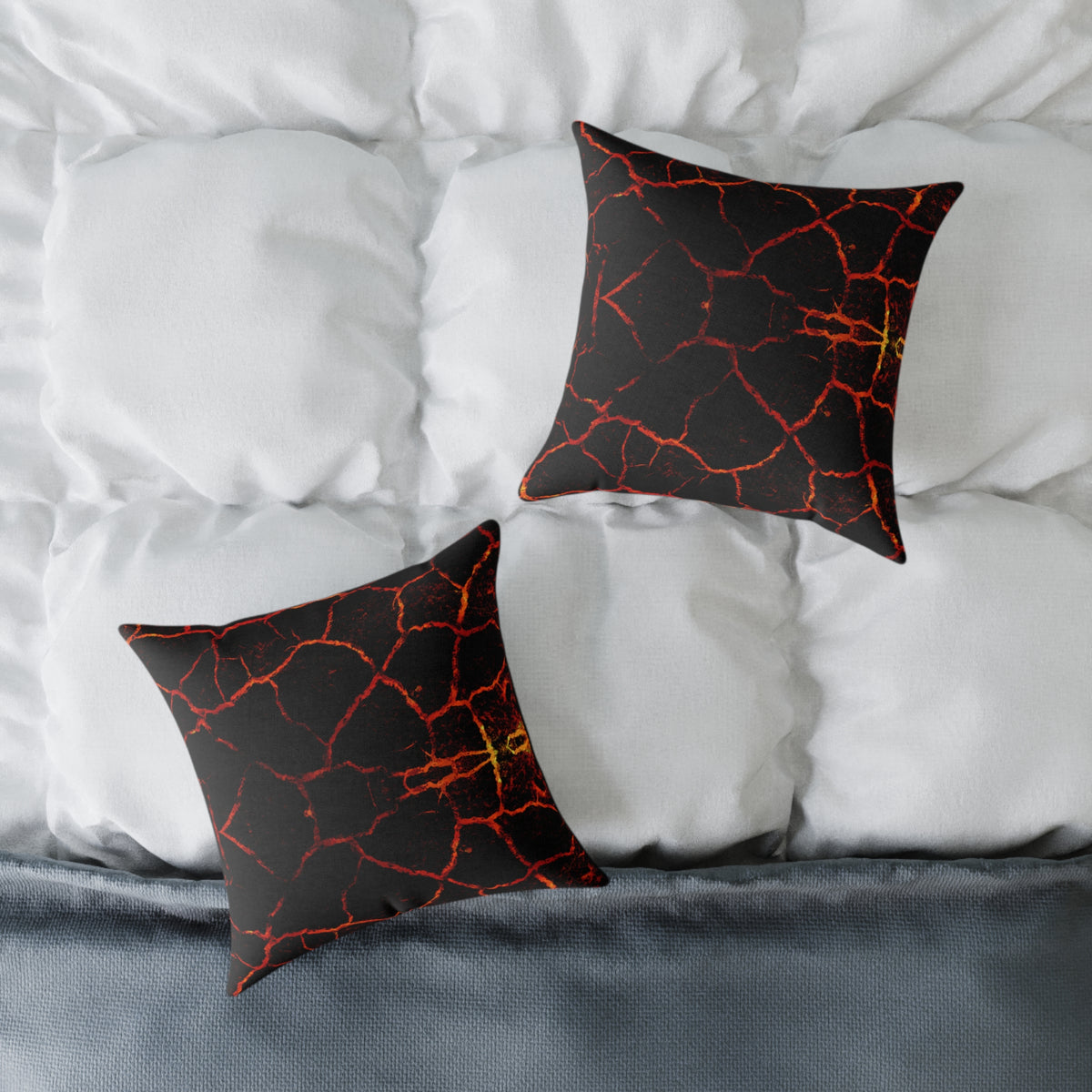 Lava Crackle Square Pillow — Fiery Red Black Decorative Throw Pillow