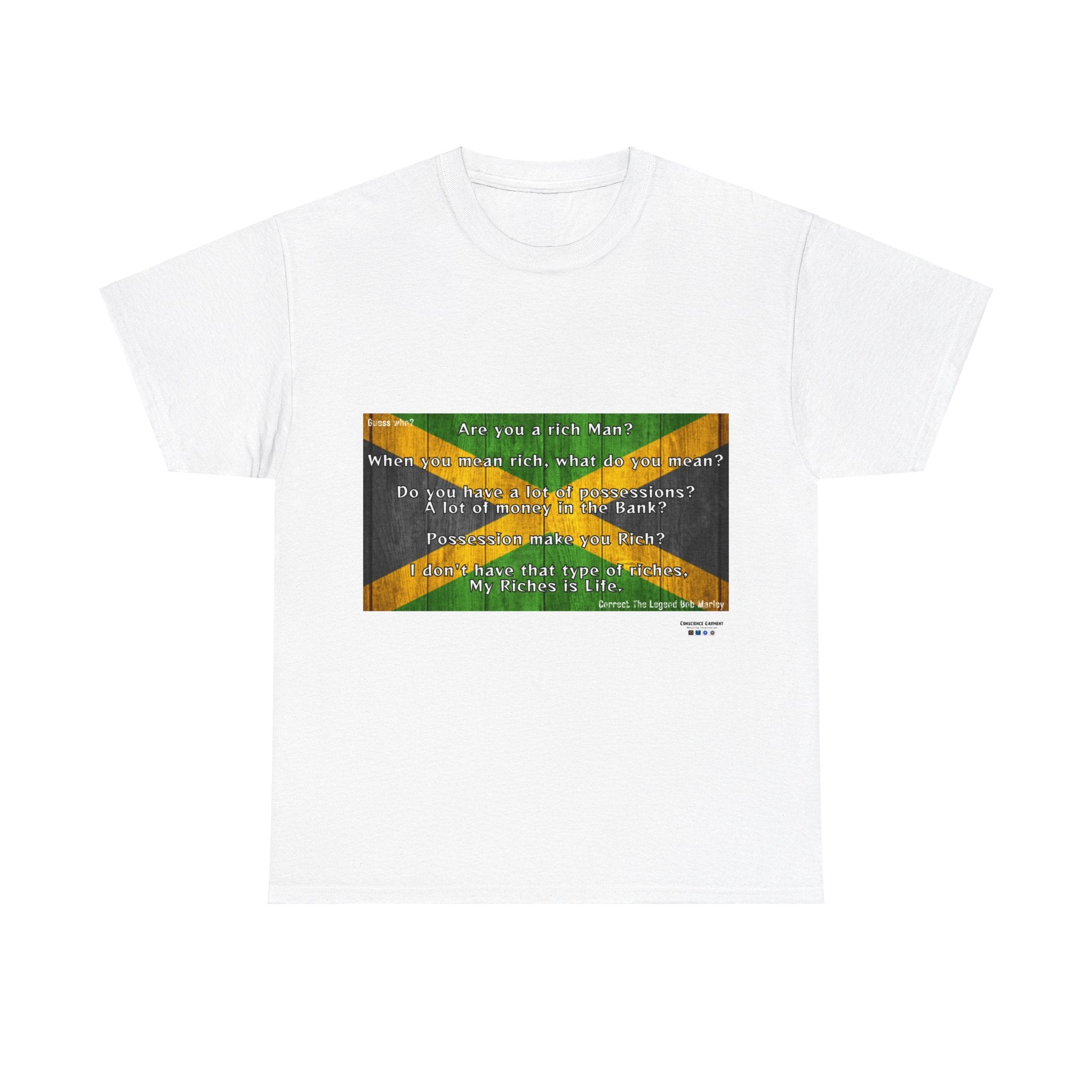 Bob Marley, T shirt, Jamaica, Flag, Gift, Mindfulness, Motivation, Inspiration, Conscience Garment, Wearing, Positive, White