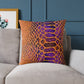 Snake Skin Pattern Square Pillow — Orange & Purple Decorative Throw Cushion