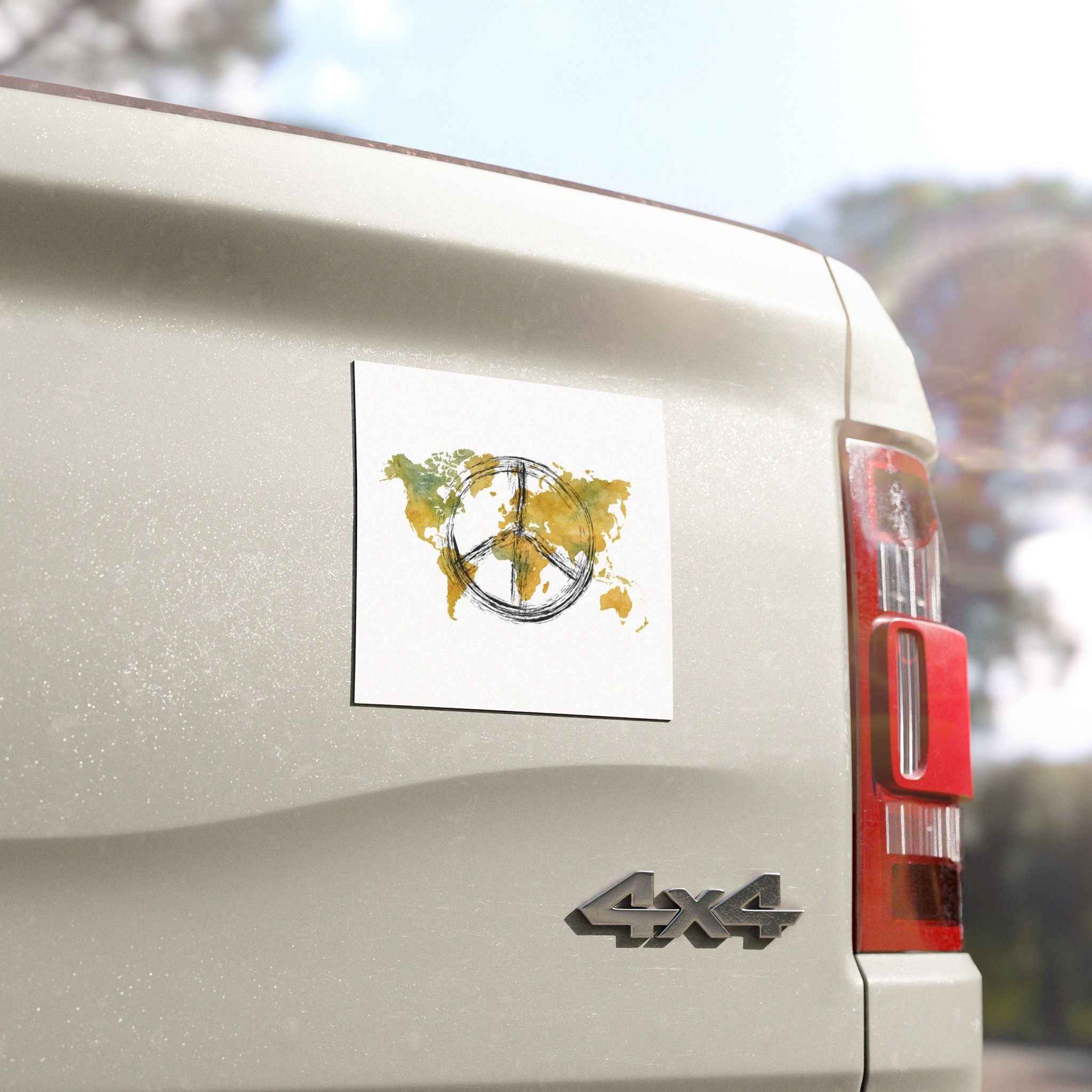 Peaceful World Map Car Magnet — Watercolor Earth Peace Sign