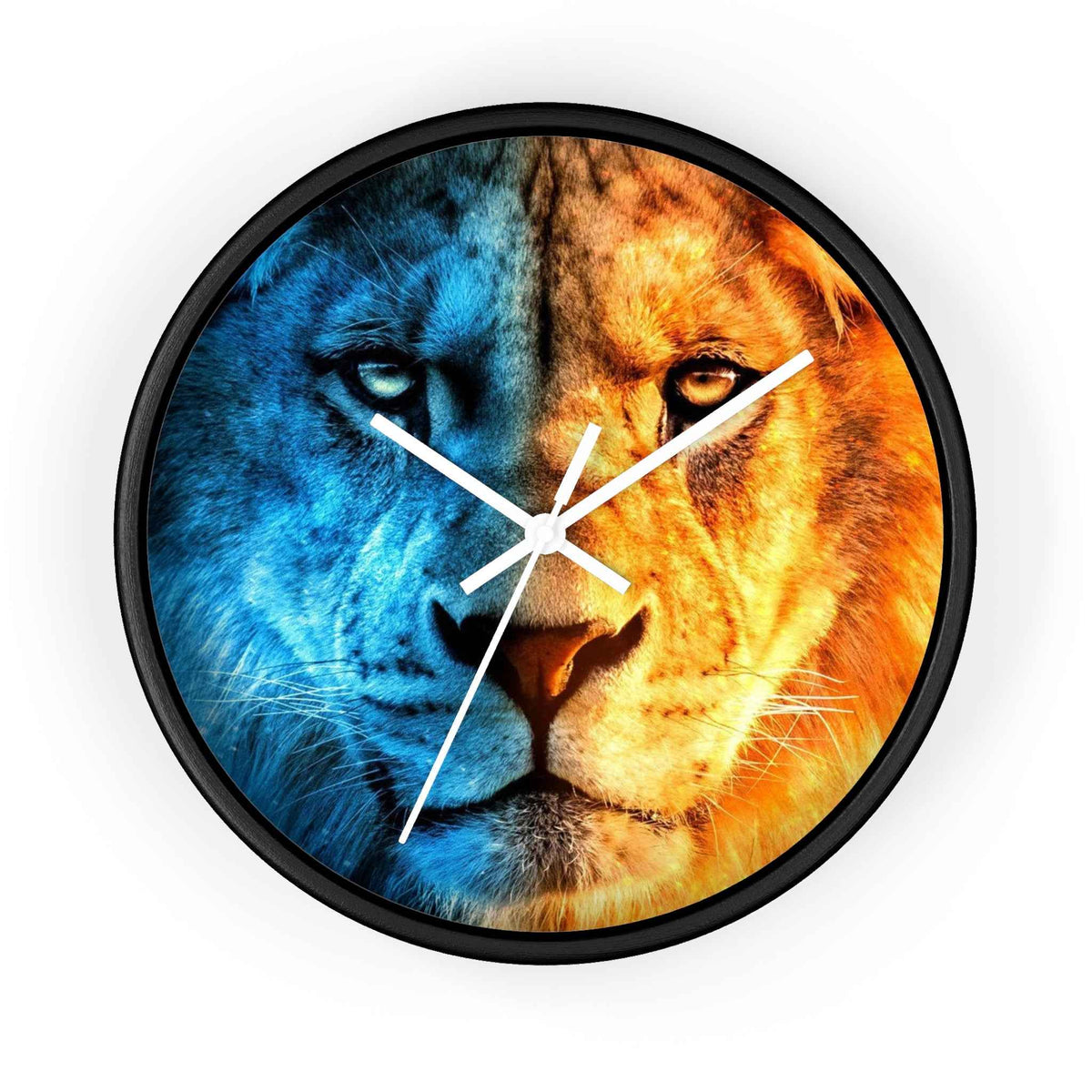 Lion Face Wall Clock — Blue & Orange Dual-Tone Lion Art Clock