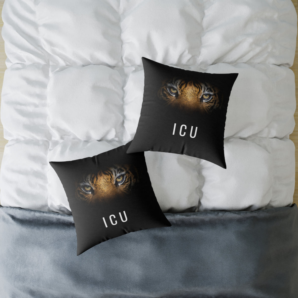Tiger Eyes 'ICU' Square Pillow – Bold Wildlife Accent Cushion