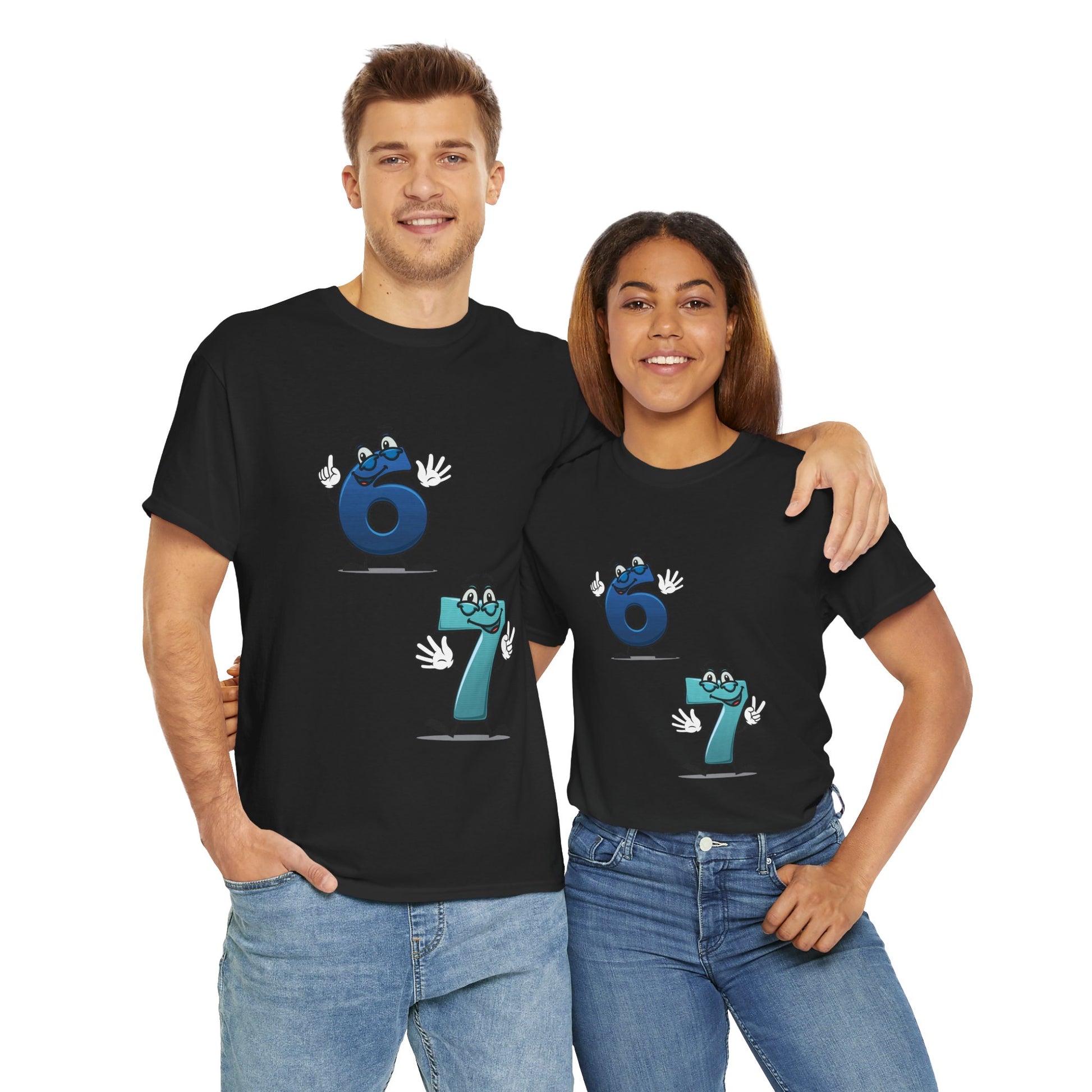 Number 6 & 7 Cartoon Tee — Playful Matching Numbers Graphic T-Shirt - Conscience Garment