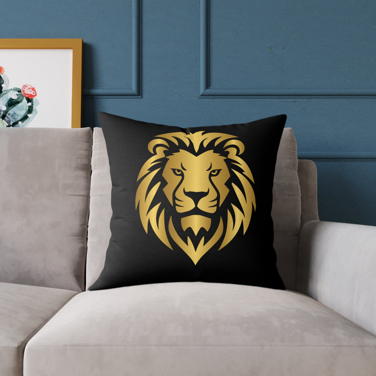 Lion Head Throw Pillow — Gold Lion Decorative Cushion for Living Room