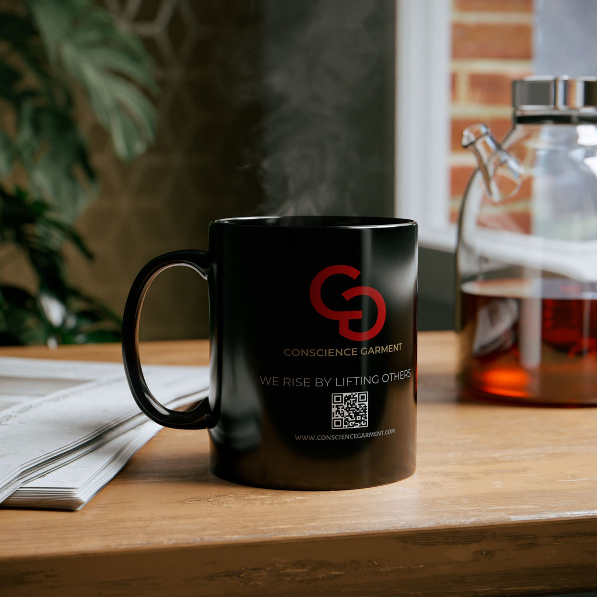 Empowering Black Mug - We Rise by Lifting Others, Unique Gift for Motivational Enthusiasts, Coffee Lovers, Inspirational Decor - Conscience Garment
