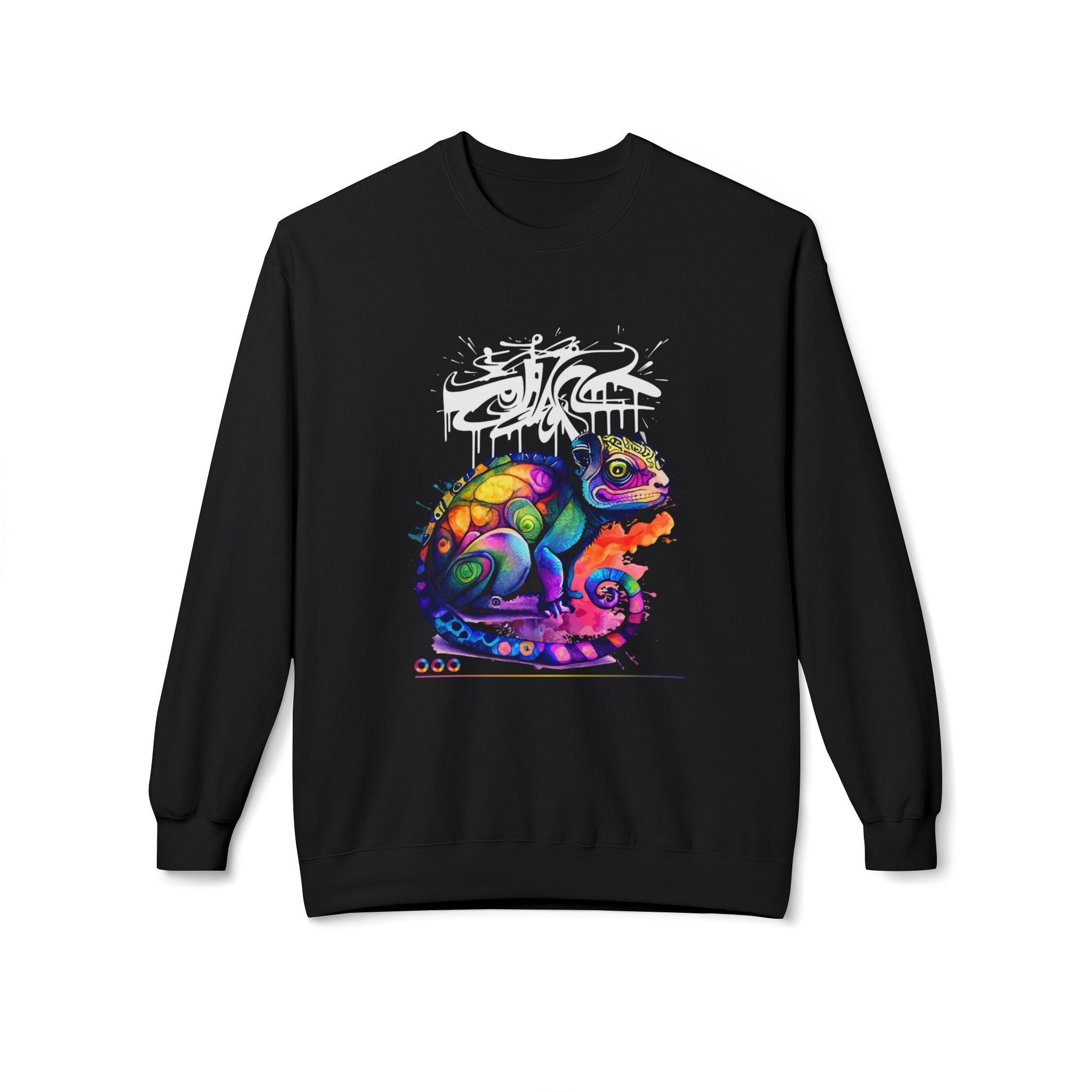 Colorful Chameleon Crewneck Sweatshirt — Vibrant Graffiti Lizard Graphic