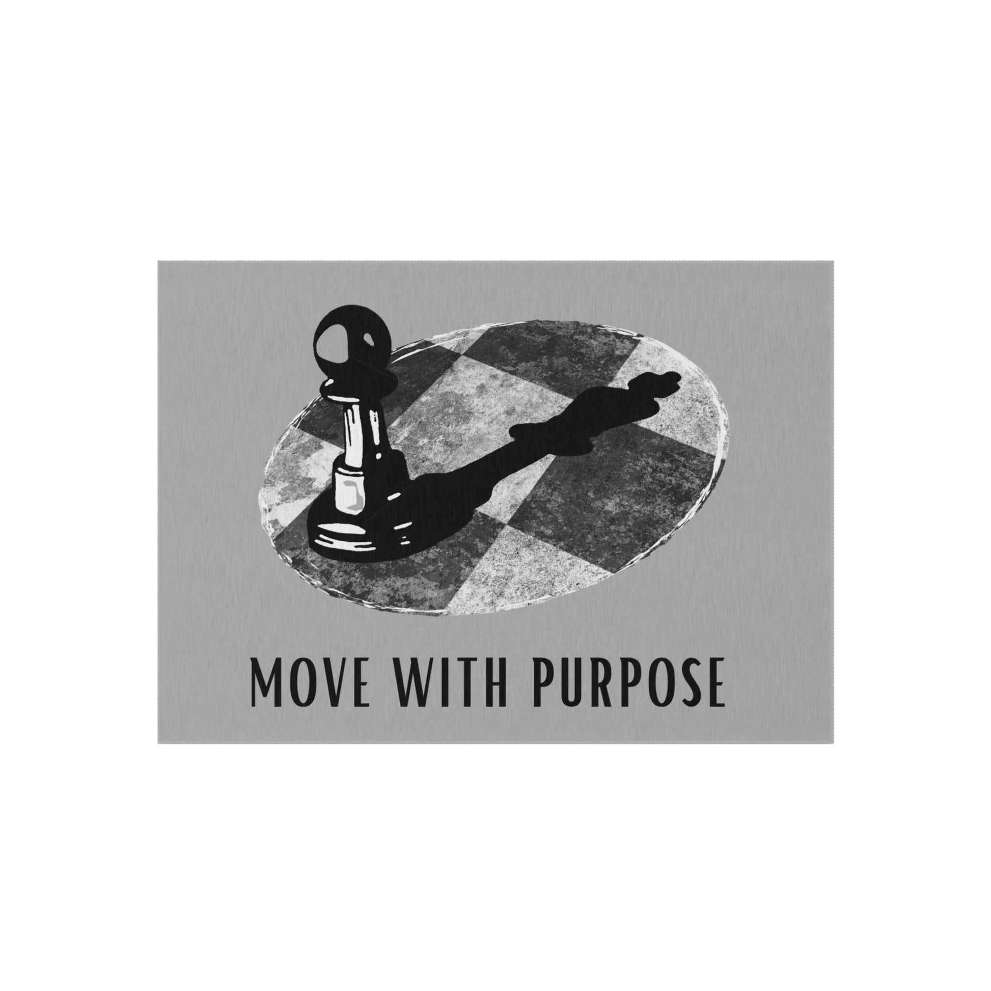 Outdoor Rug — "Move With Purpose" Chess Pawn Motivational Doormat