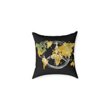 World Map Peace Sign Throw Pillow — Gold & Black Travel Decorative Pillow