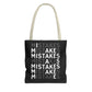 Mistakes Repeat Pattern Tote Bag — Black Typography Shopper