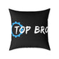 Top Bro Square Throw Pillow - Black Canvas Accent Cushion with Gear Logo