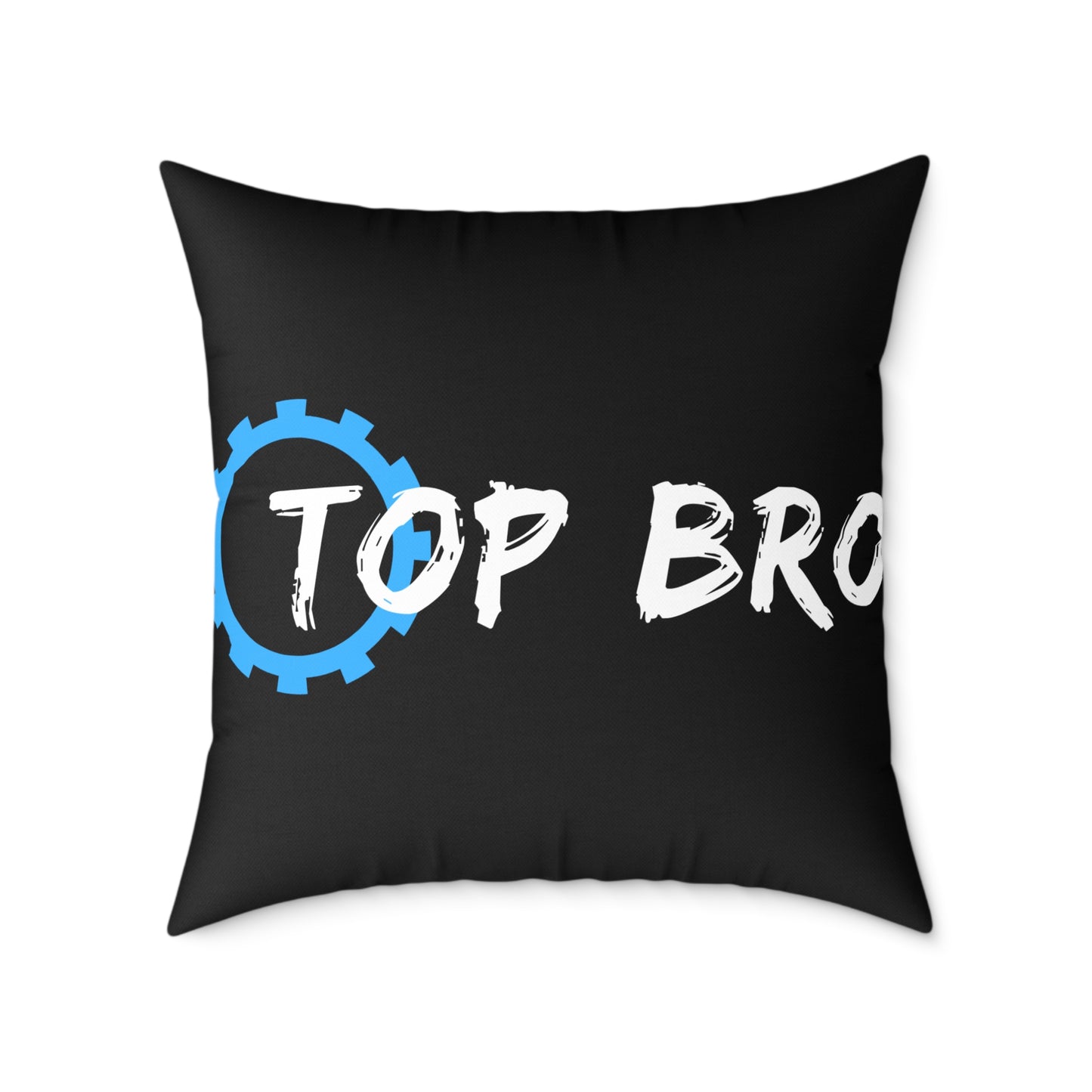 Top Bro Square Throw Pillow - Black Canvas Accent Cushion with Gear Logo