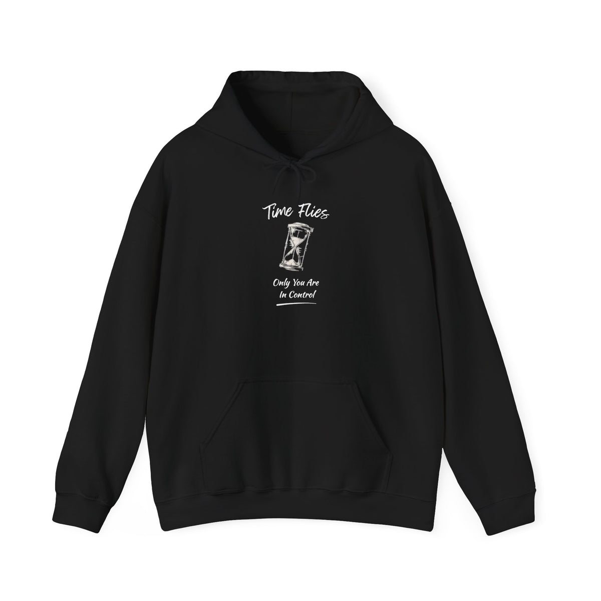 Time Flies Hoodie — "Only You Are in Control" Vintage Hourglass Pullover