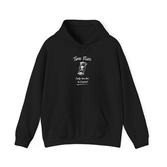 Time Flies Hoodie — "Only You Are in Control" Vintage Hourglass Pullover