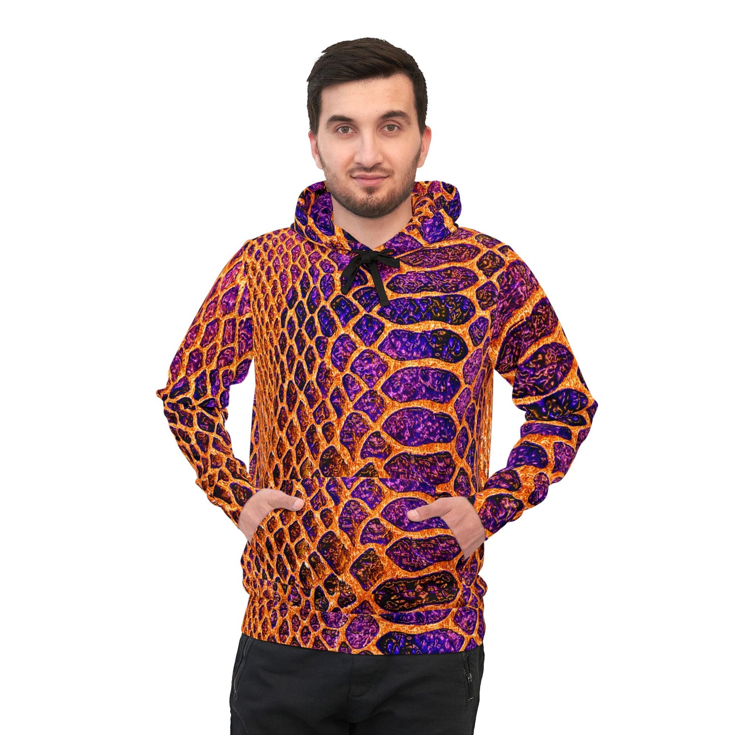 Vibrant Orange & Purple Snake-Skin Athletic Hoodie