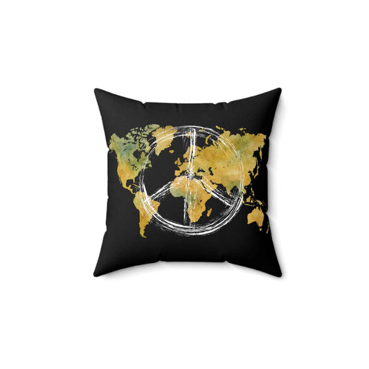 Peace Sign World Map Throw Pillow Earth Toned Decorative Cushion