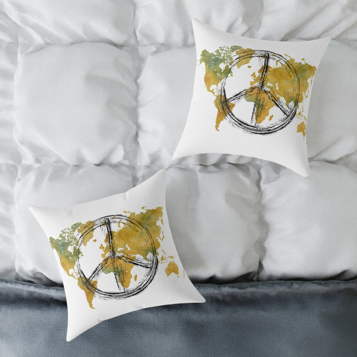 Peace Sign World Map Throw Pillow — Boho Travel Decorative Accent
