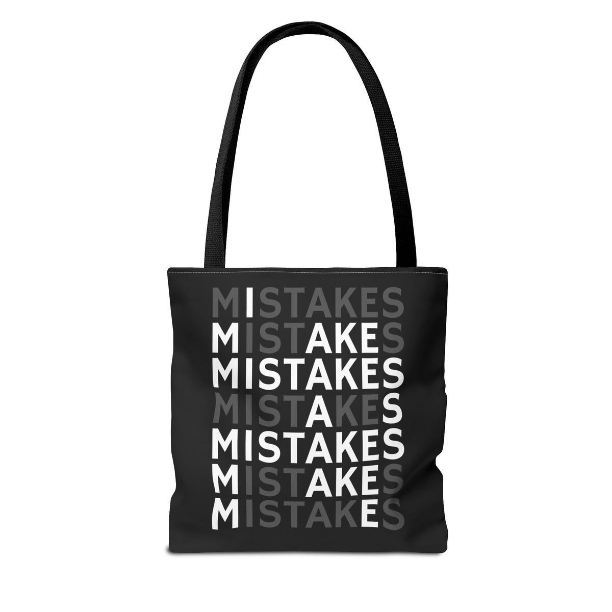 Mistakes Repeat Pattern Tote Bag — Black Typography Shopper