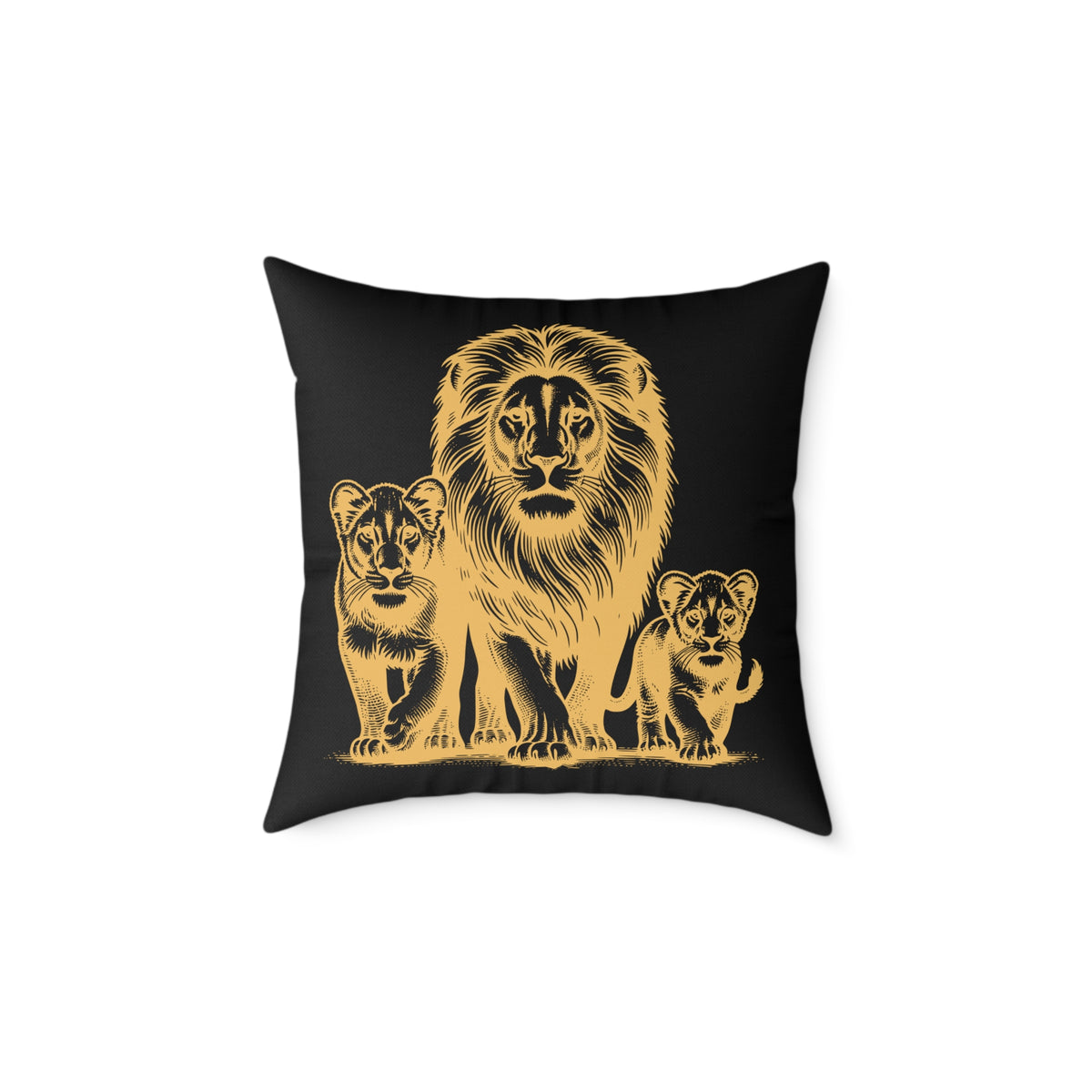 Lion Family Throw Pillow — Gold Safari Lion Cub Decorative Cushion