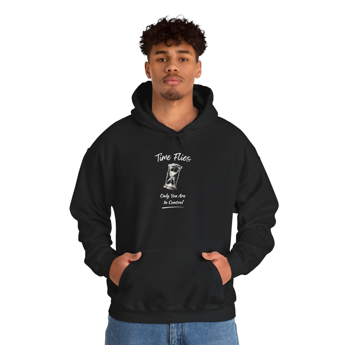 Time Flies Hoodie — "Only You Are in Control" Vintage Hourglass Pullover