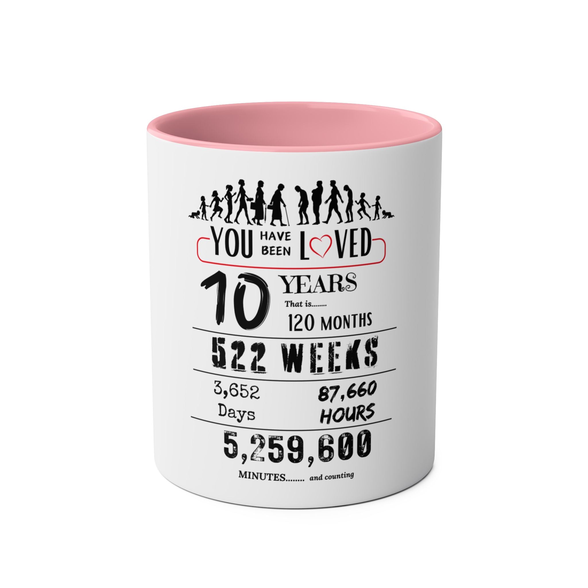 Happy 10th Birthday Gift, Mugs, 2 tone, Boys, Girls, Men, Women, Funny, Age, Facts, Years, Months, Weeks, Days, Hours, Minutes