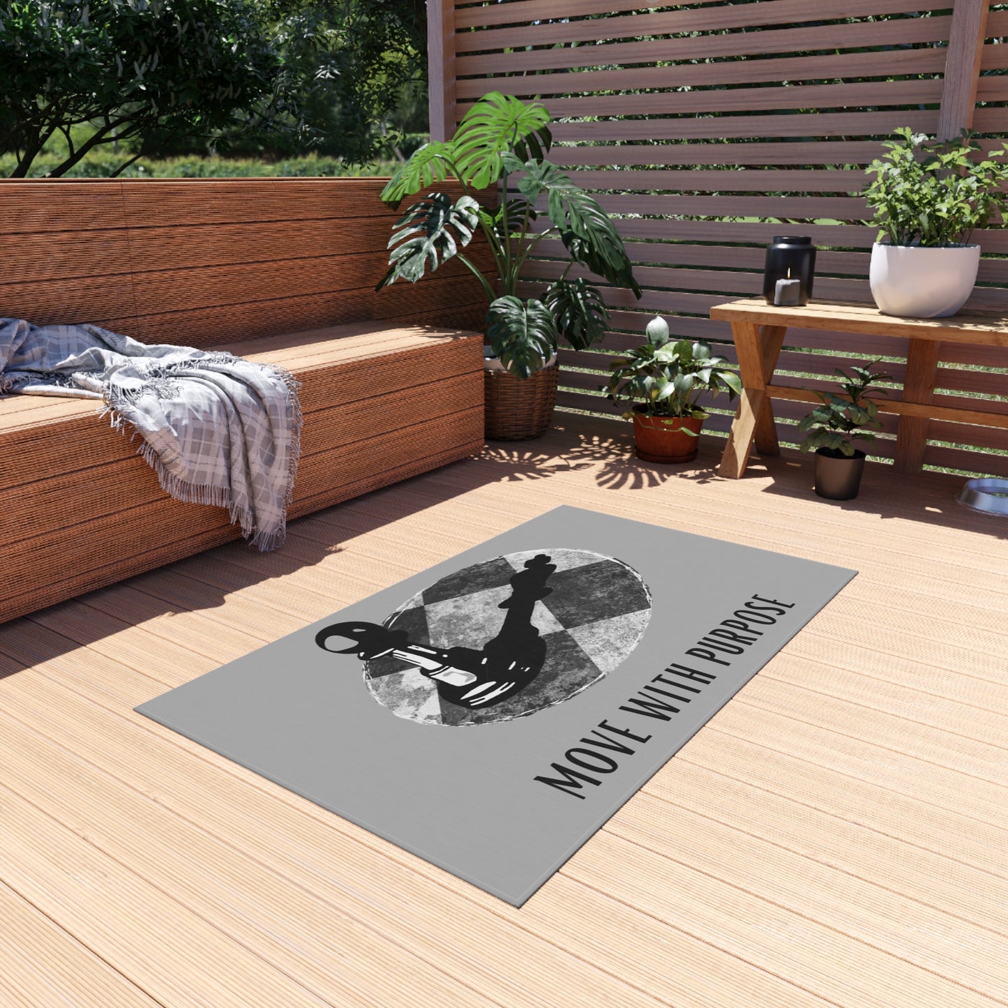 Outdoor Rug — "Move With Purpose" Chess Pawn Motivational Doormat