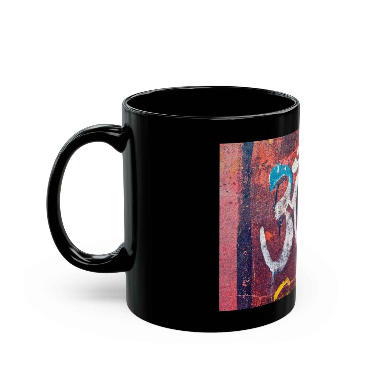 OM Symbol Black Ceramic Mug — Vintage Red Sanskrit Prayer Design (11oz/15oz)