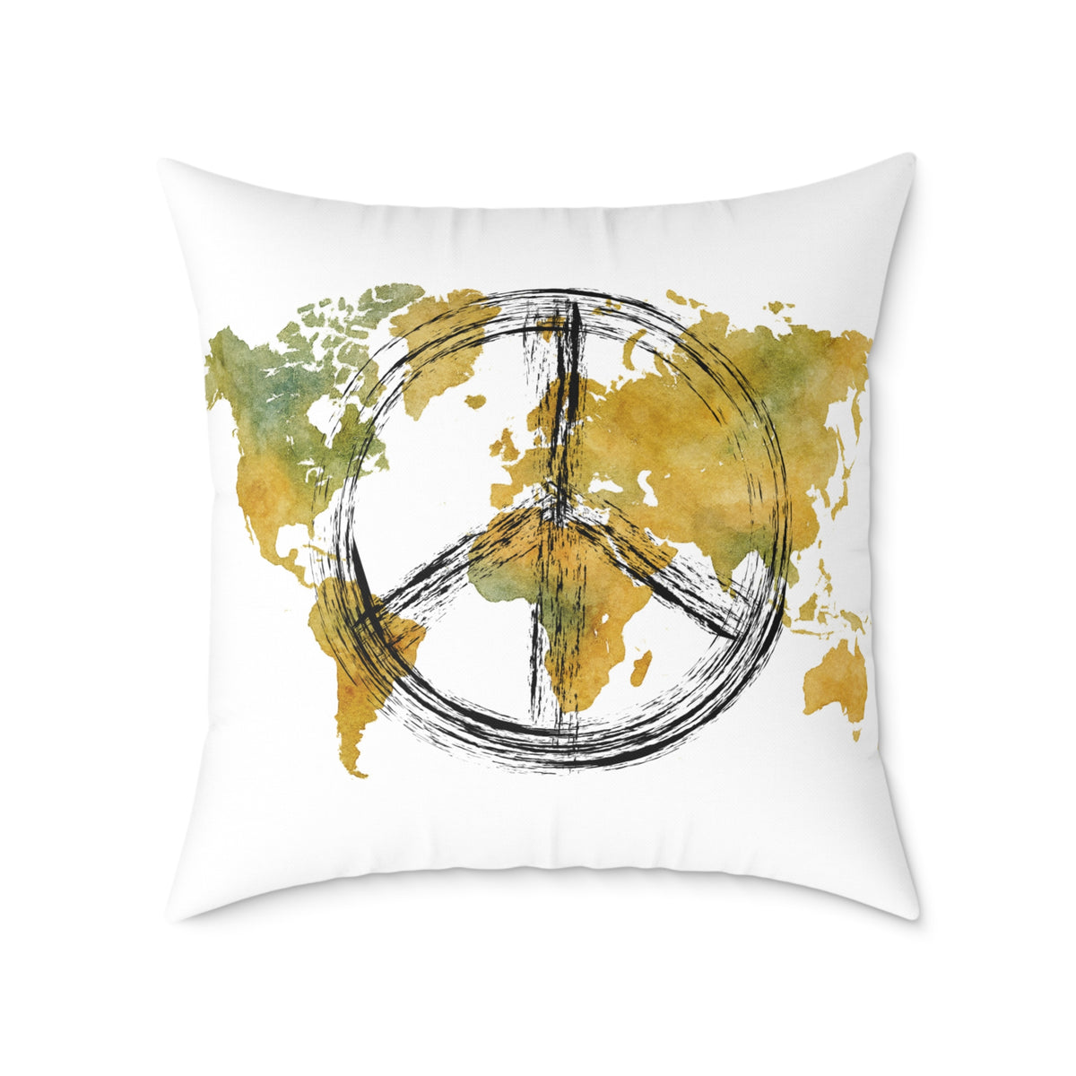 Peace Sign World Map Throw Pillow — Boho Travel Decorative Accent