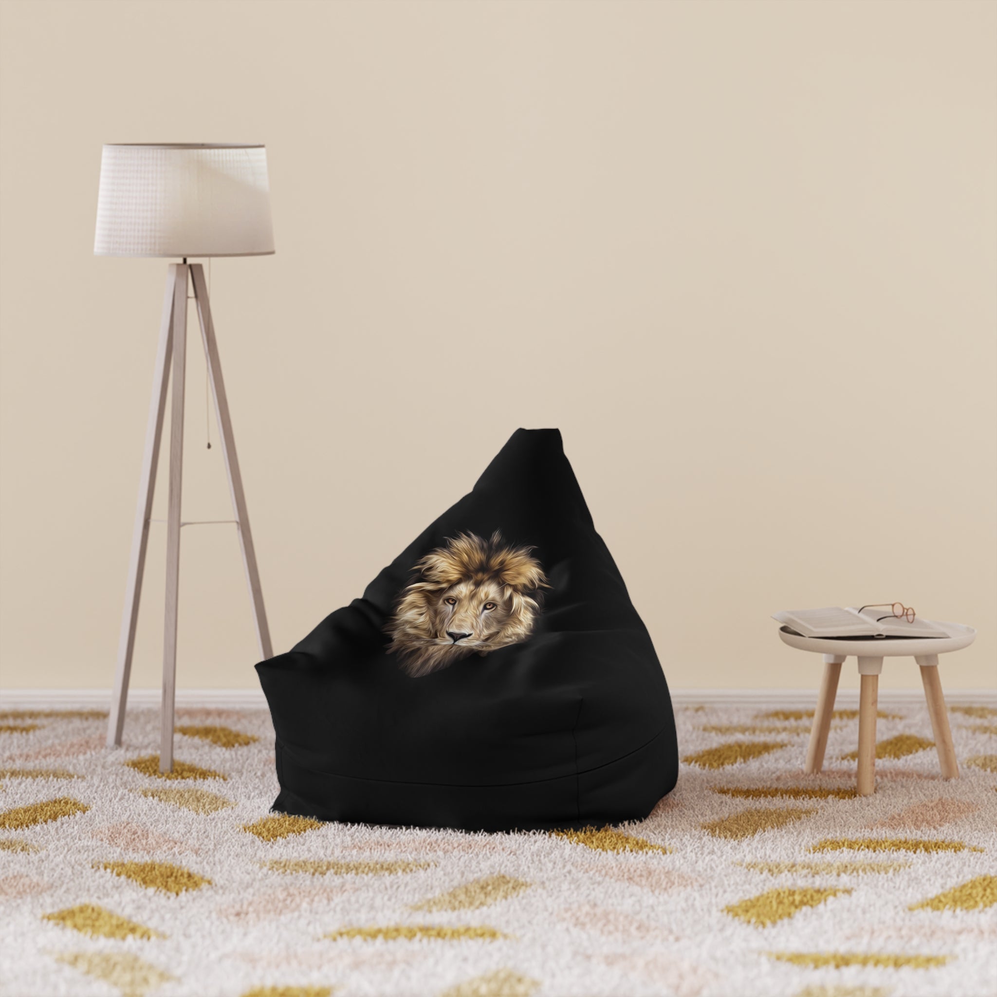 Lion Face Bean Bag Cover — Wild Safari Accent for Kids' Room & Living Space