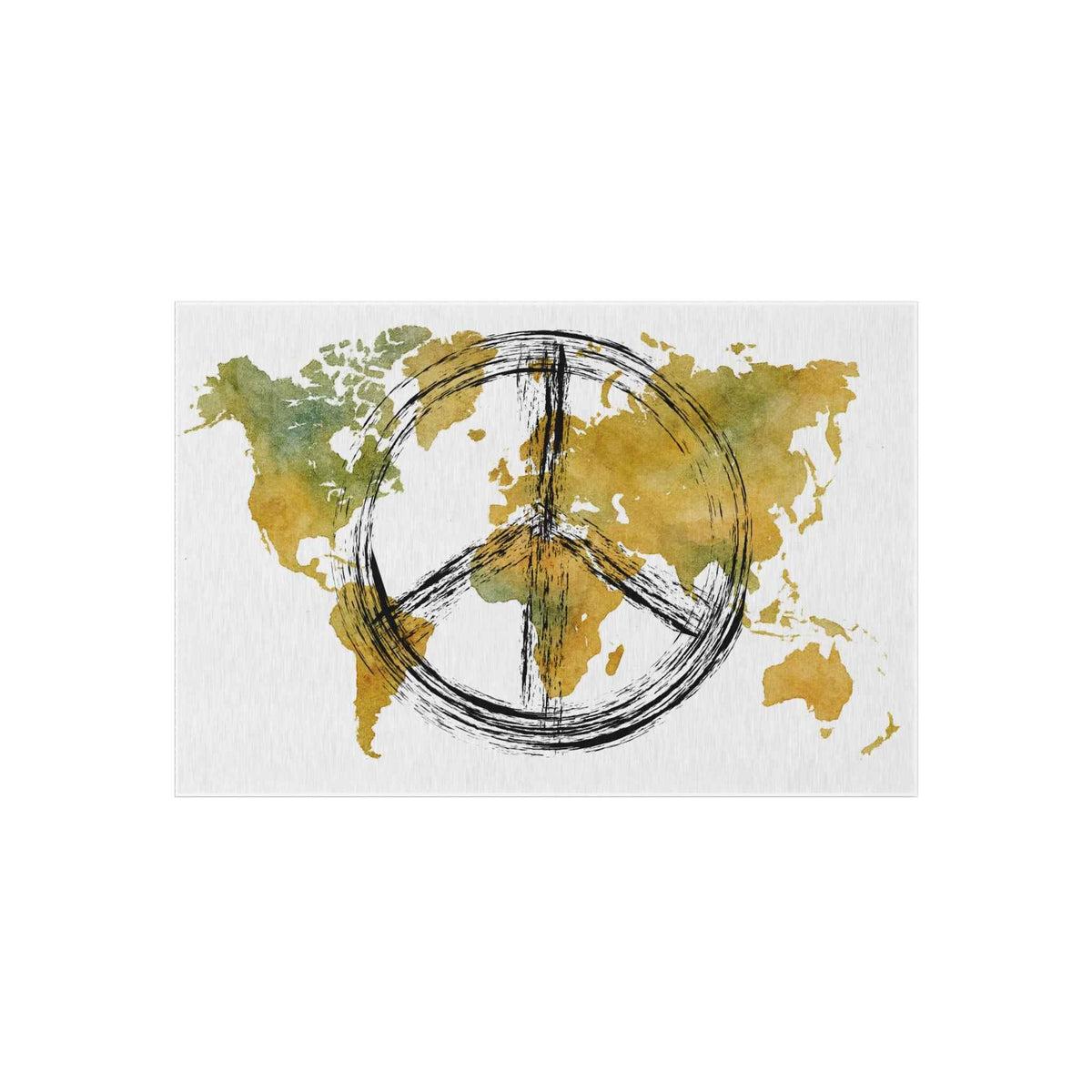 Peace World Map Outdoor Rug — Watercolor Earth & Peace Symbol Doormat