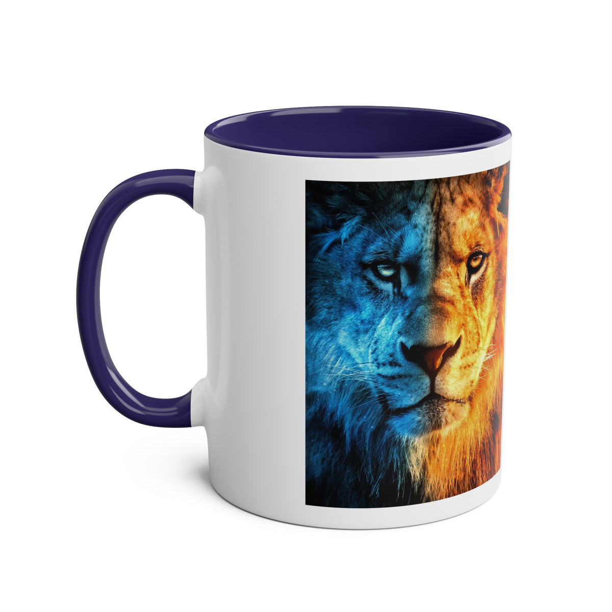 Lion Fire and Water Design Mug, Two-Tone, 11oz - Conscience Garment