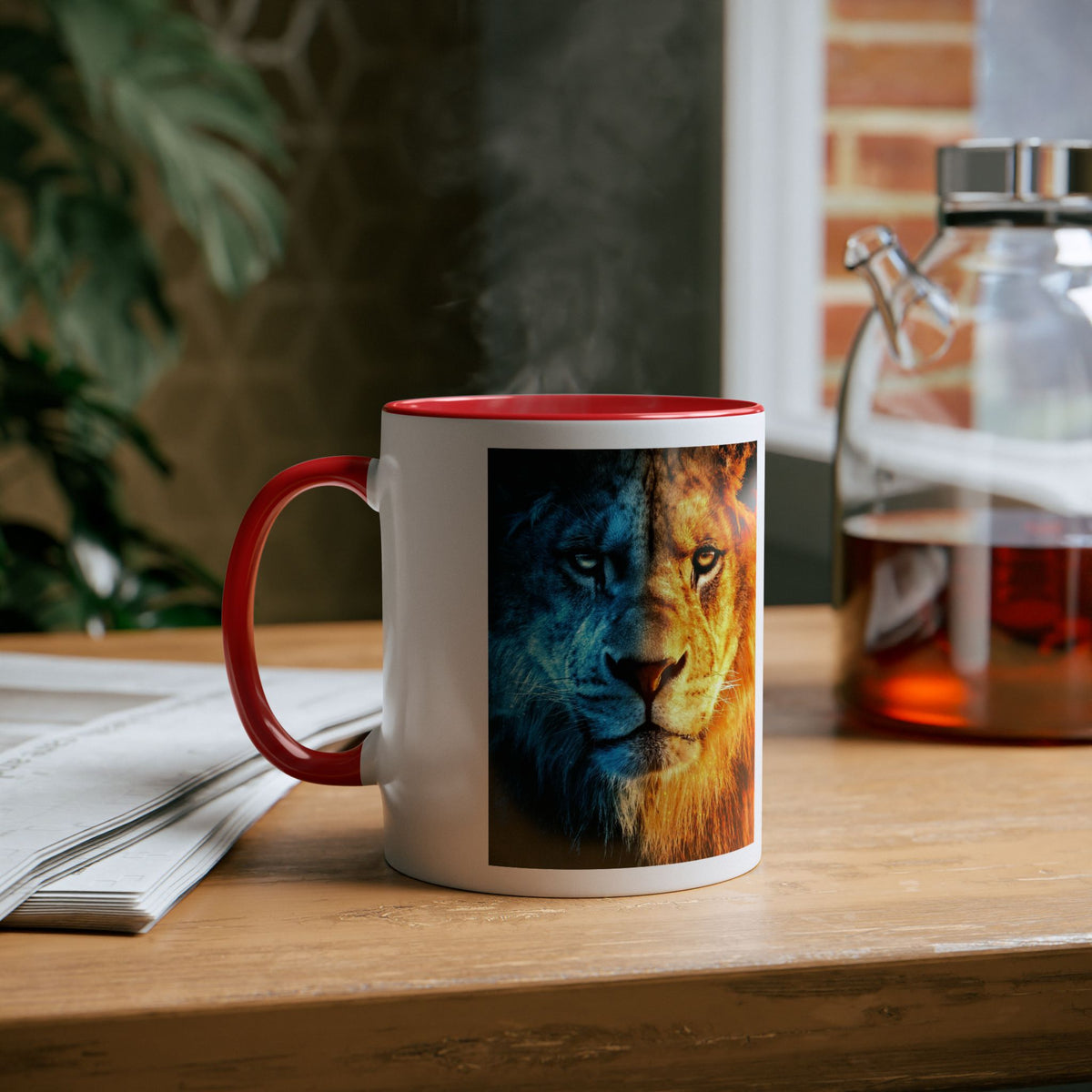 Lion Fire and Water Design Mug, Two-Tone, 11oz - Conscience Garment