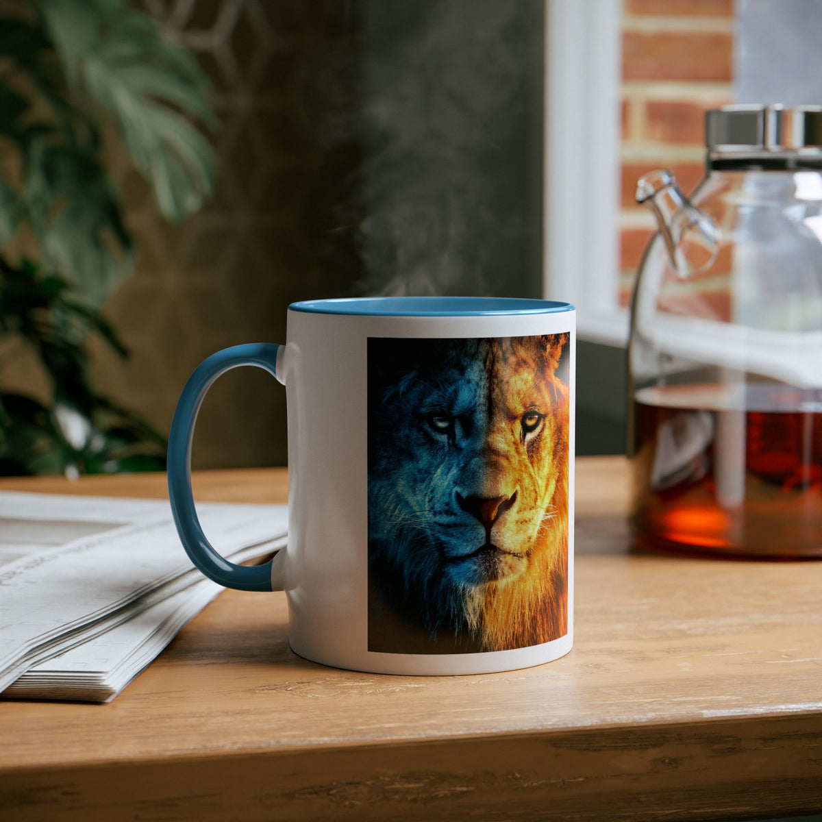 Lion Fire and Water Design Mug, Two-Tone, 11oz - Conscience Garment