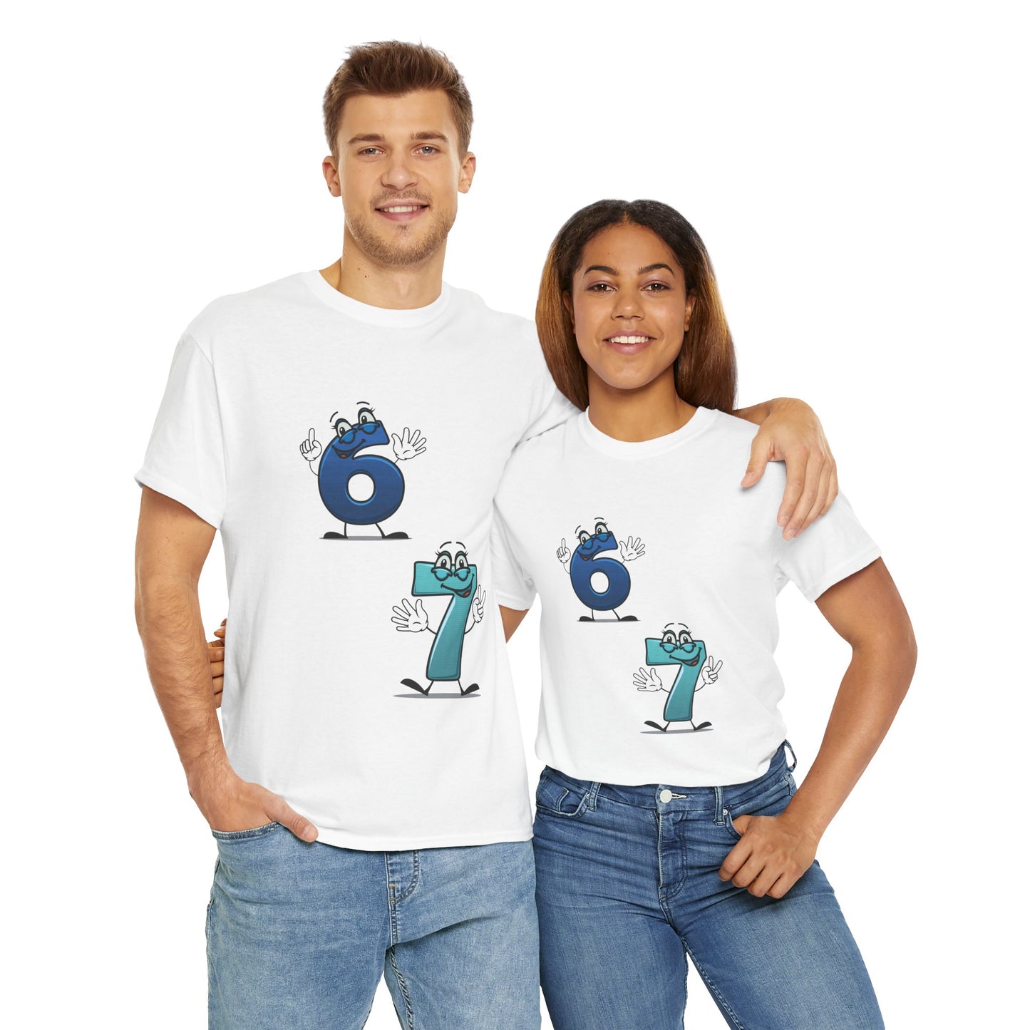 Number 6 & 7 Cartoon Tee — Playful Matching Numbers Graphic T-Shirt - Conscience Garment