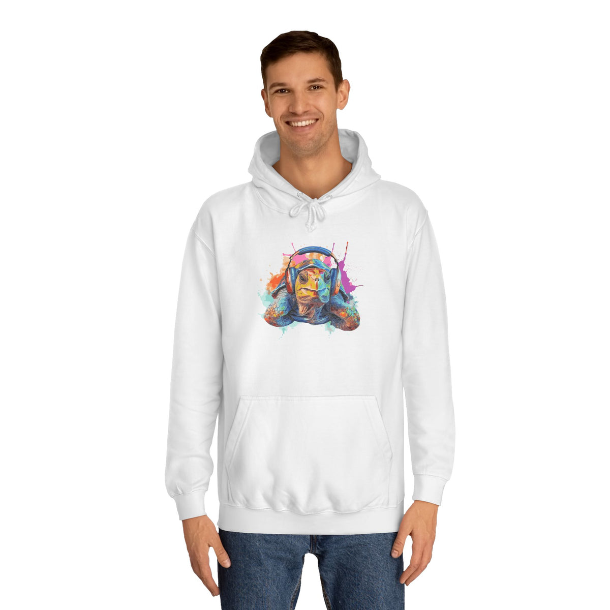 Colorful Turtle Headphones Hoodie — Watercolor Music Hoodie