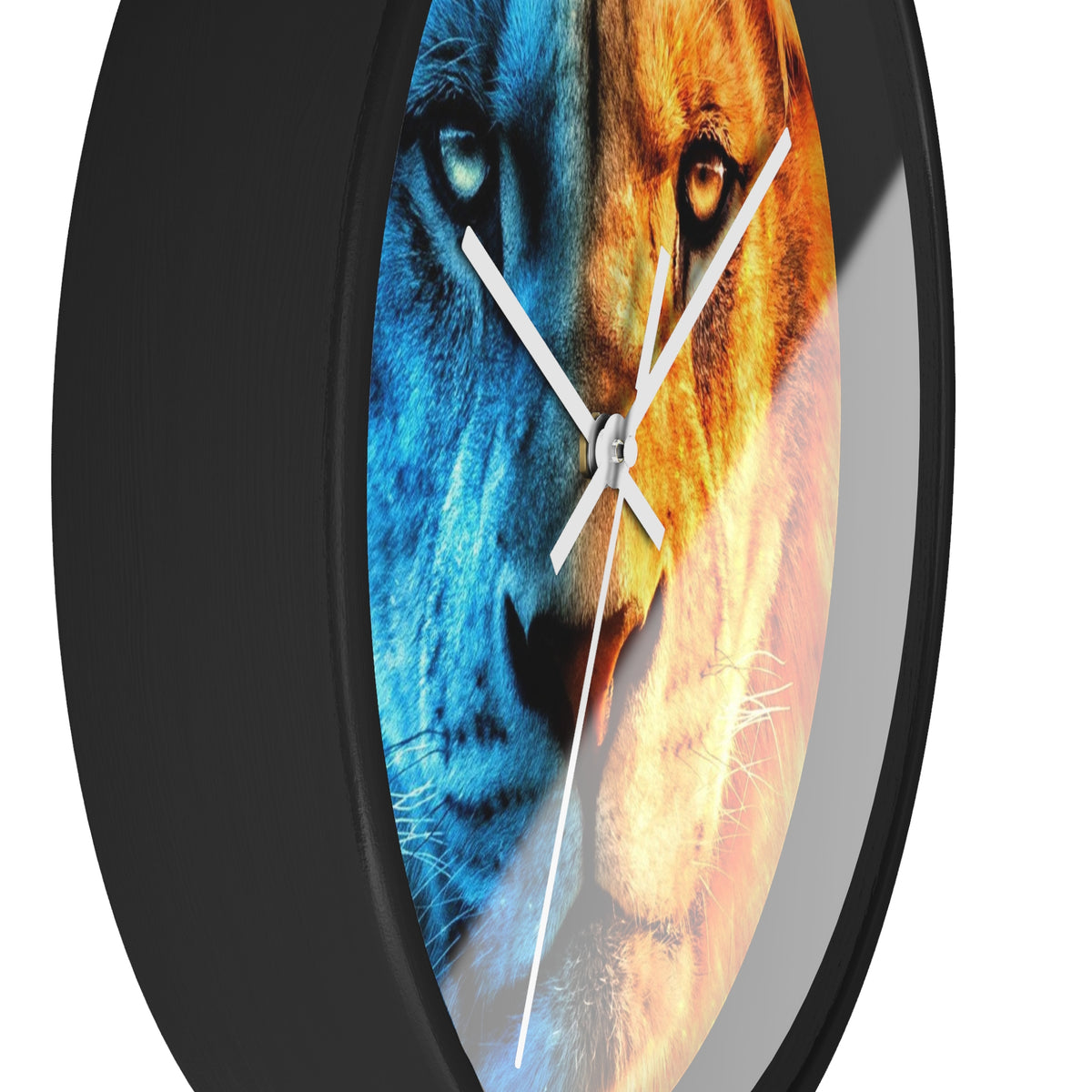 Lion Face Wall Clock — Blue & Orange Dual-Tone Lion Art Clock