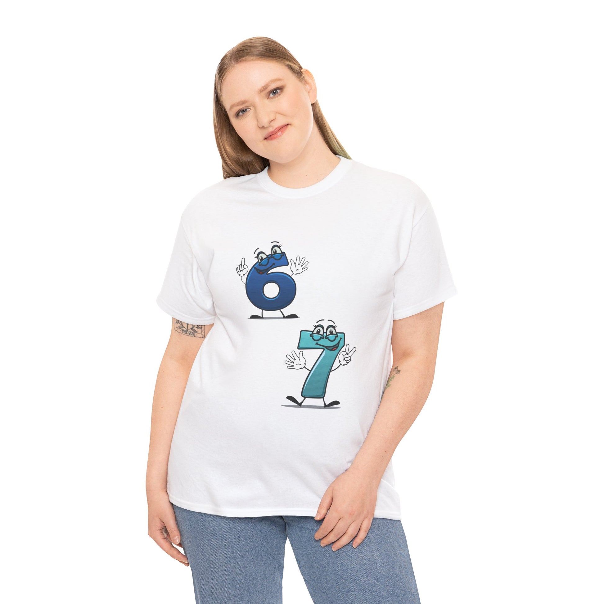 Number 6 & 7 Cartoon Tee — Playful Matching Numbers Graphic T-Shirt - Conscience Garment
