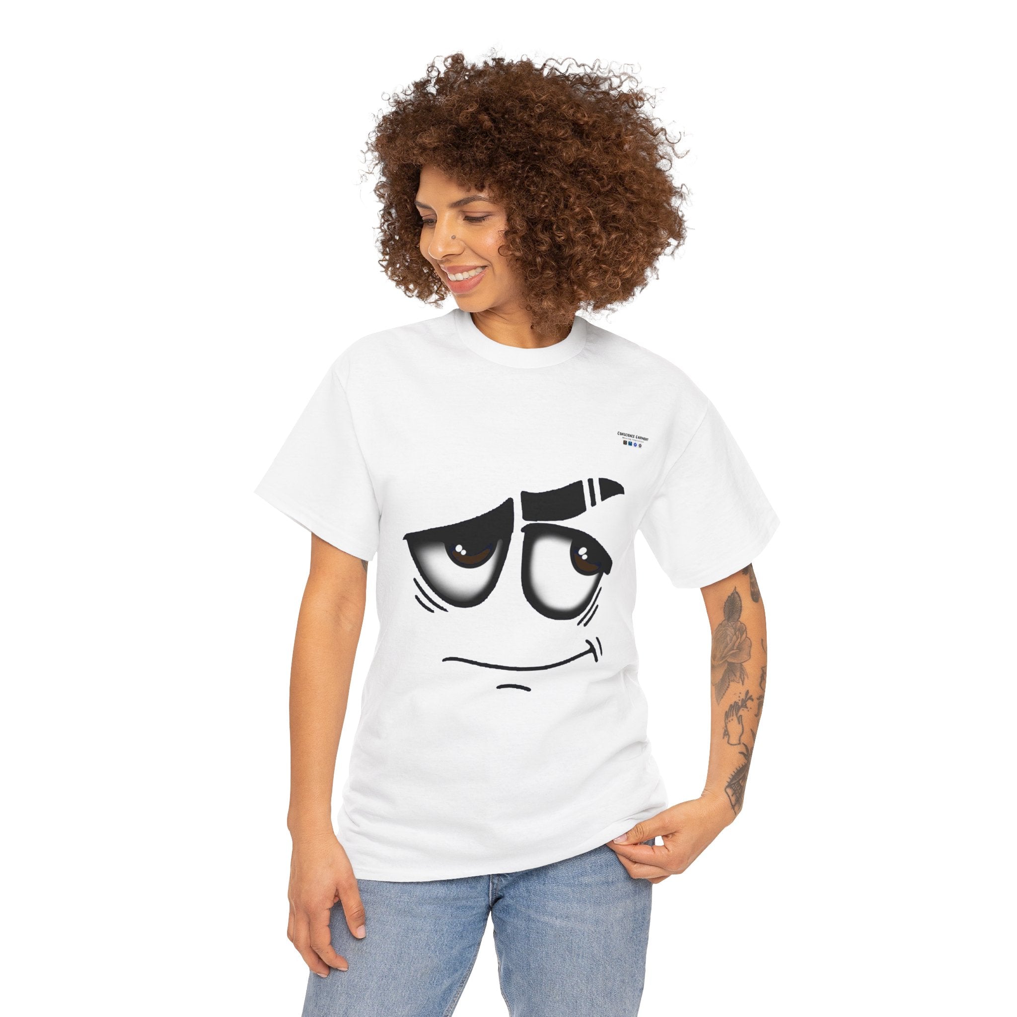 Smile, Eye brow, Happy, T Shirt, T-Shirt, White, Ash, Sand, Natural, Garment, Mindfulness, Motivation, Inspiration